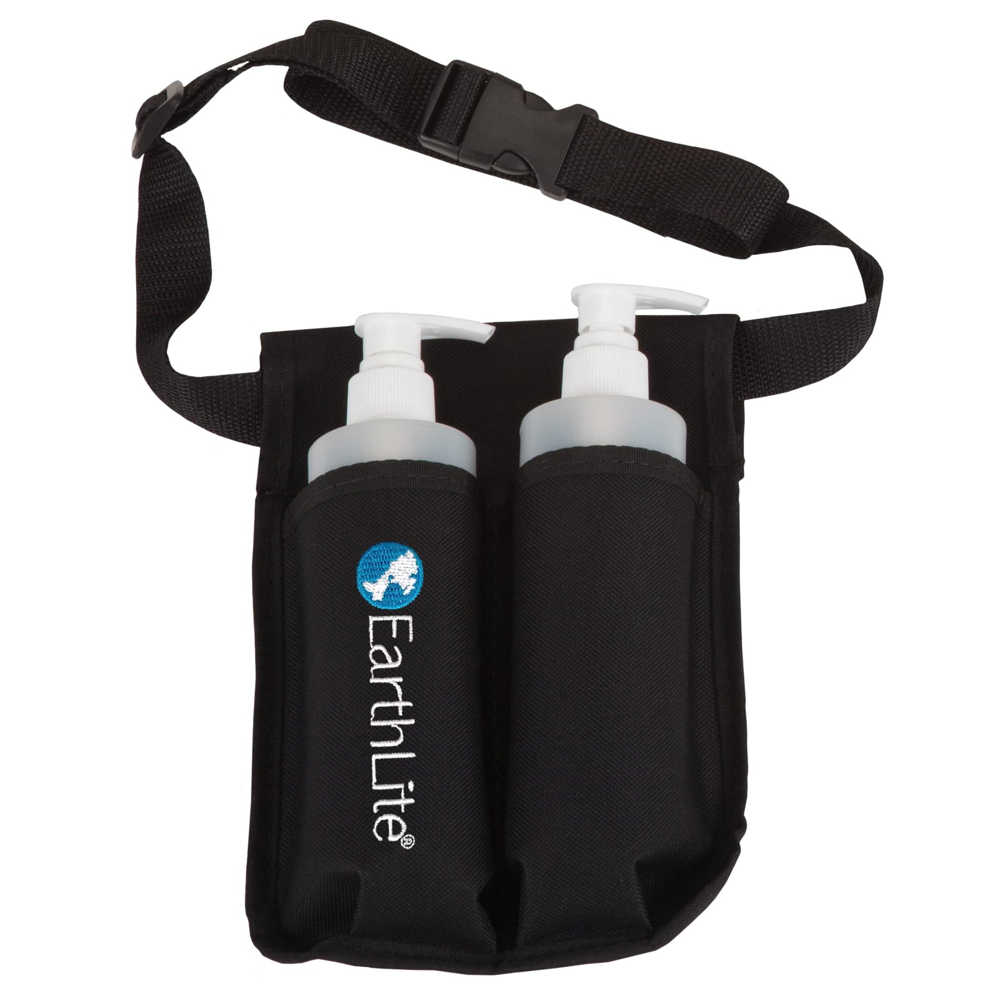 Funda Doble de Aceite de Masaje EARTHLITE en Negro con Cinturón Ajustable para Botellas de 8oz