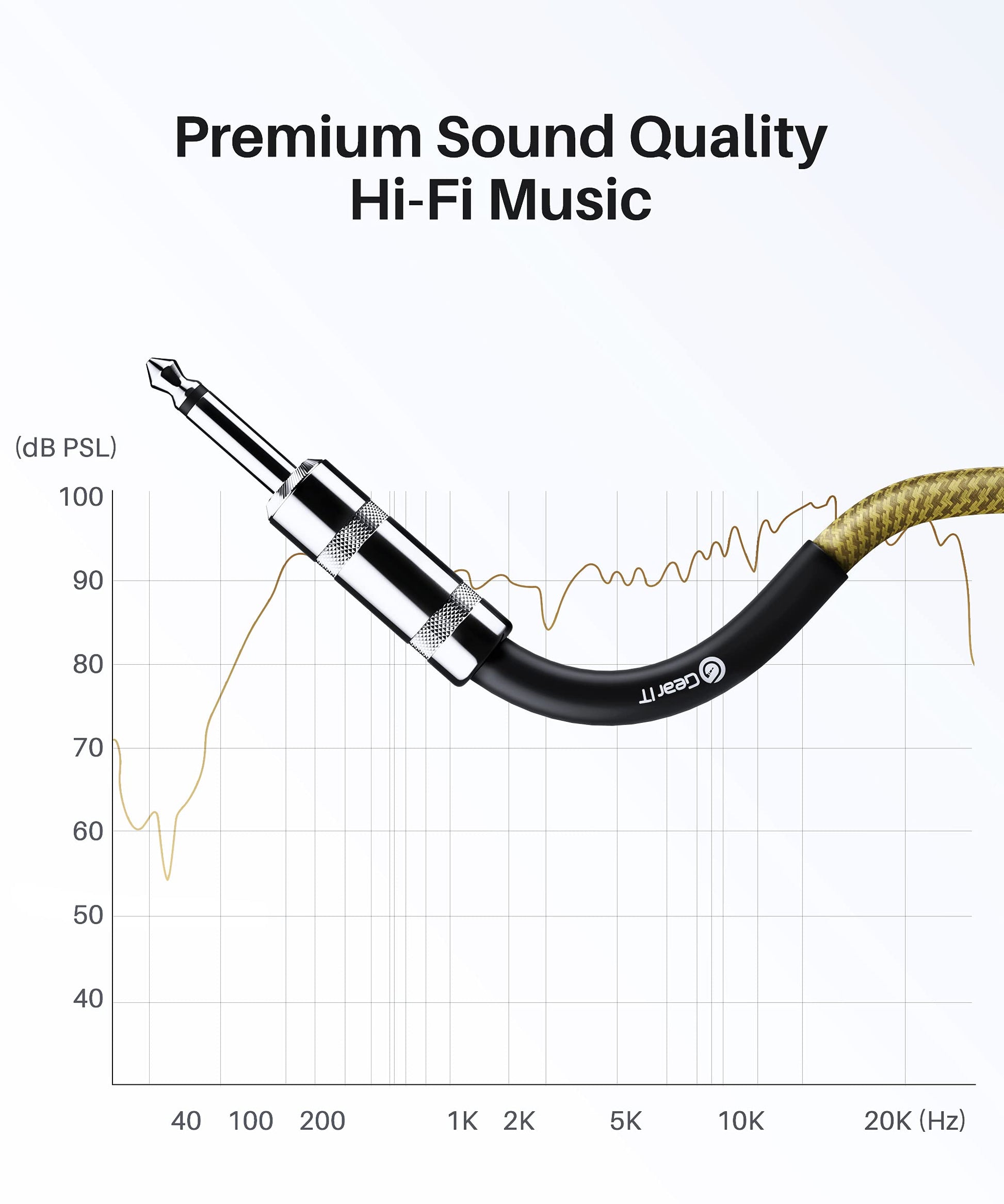 Cable de Audio para Instrumento GEARit Café Amarillo 15 Pies 1/4 Pulgadas Macho a Macho para Guitarra Eléctrica y Bajo