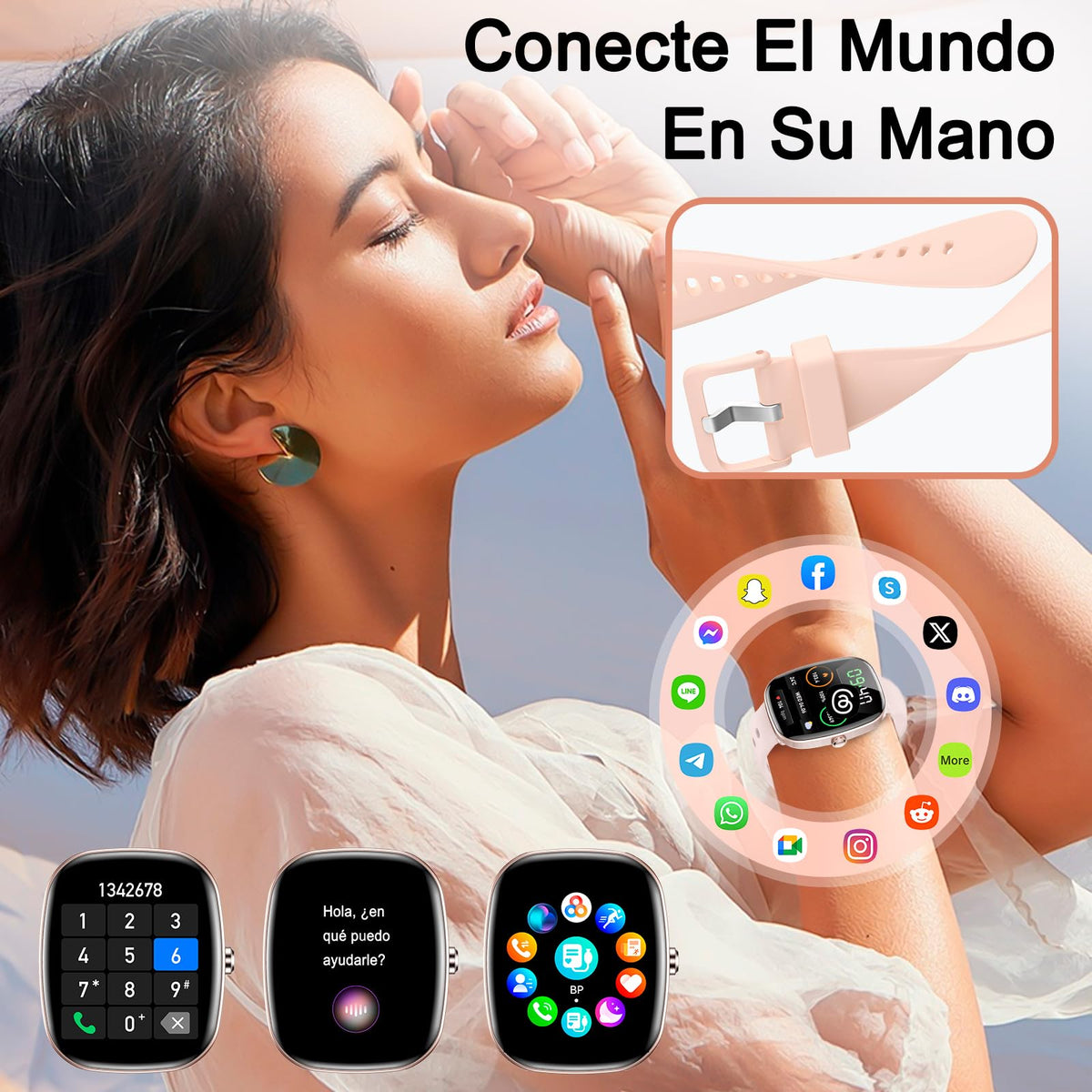 Smartwatch Lostrain Rosa 1.83" HD IP68 con Alexa y Llamadas Bluetooth para Mujer