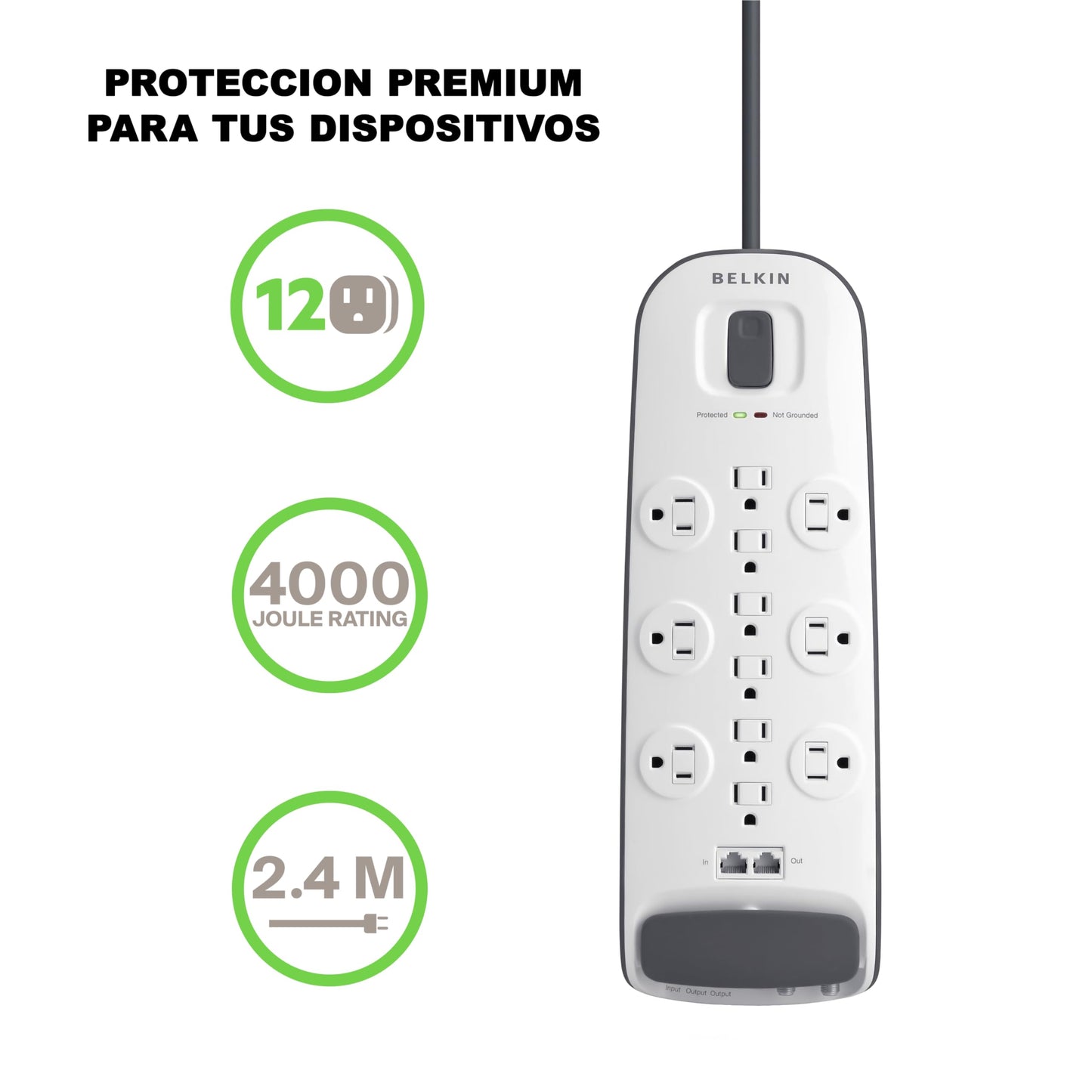 Belkin supresor de tensión con 12 salidas con cable y satélite; protección telefónica