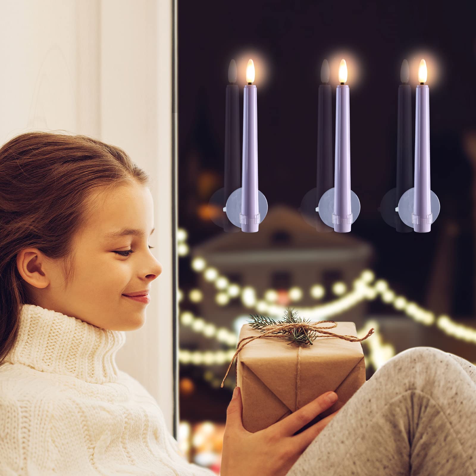 Juego de Velas LED 3D MIXALY Blancas con Temporizador y Candelabros Extraíbles