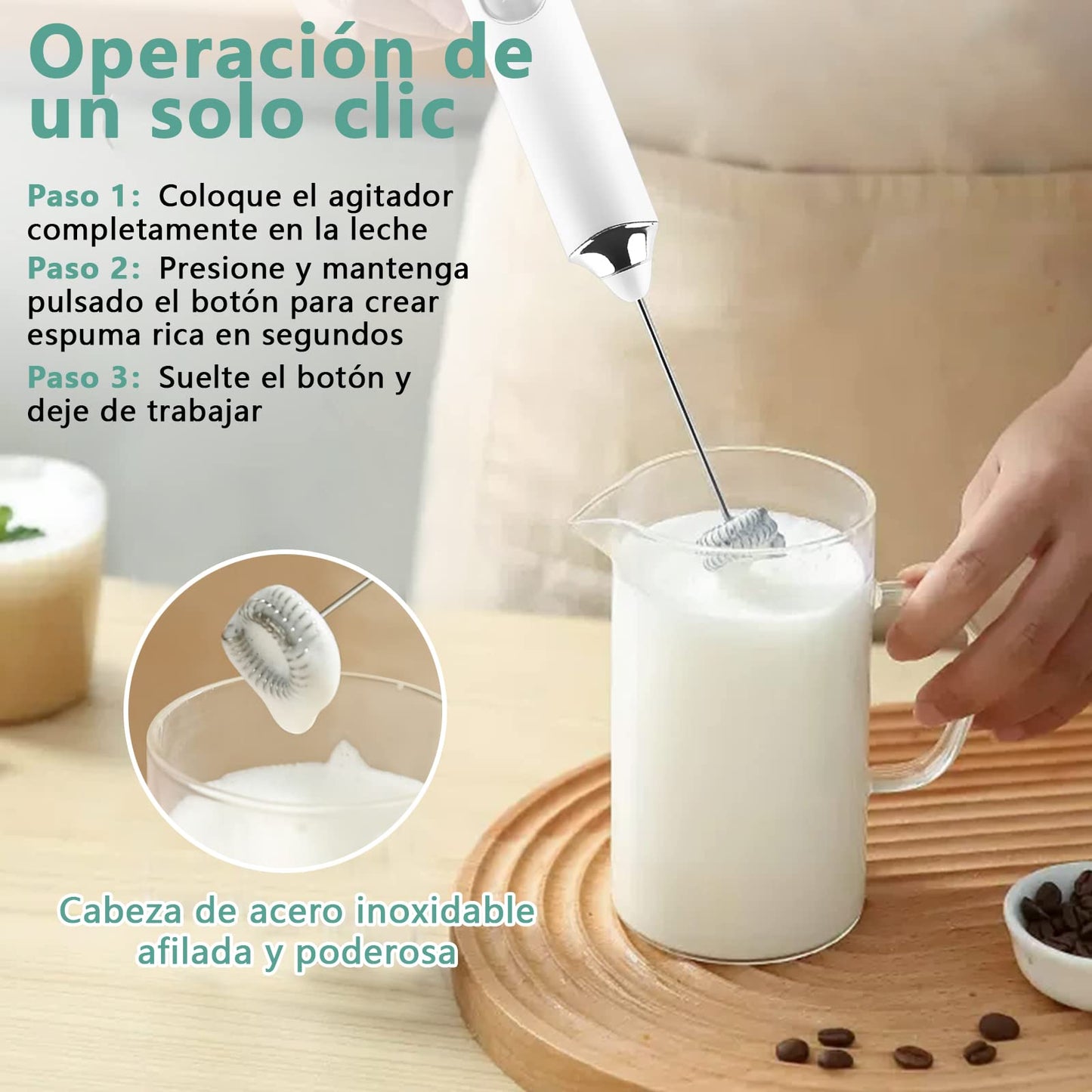 Espumador de Leche Eléctrico Recargable USB Negro con 3 Velocidades y 2 Batidores