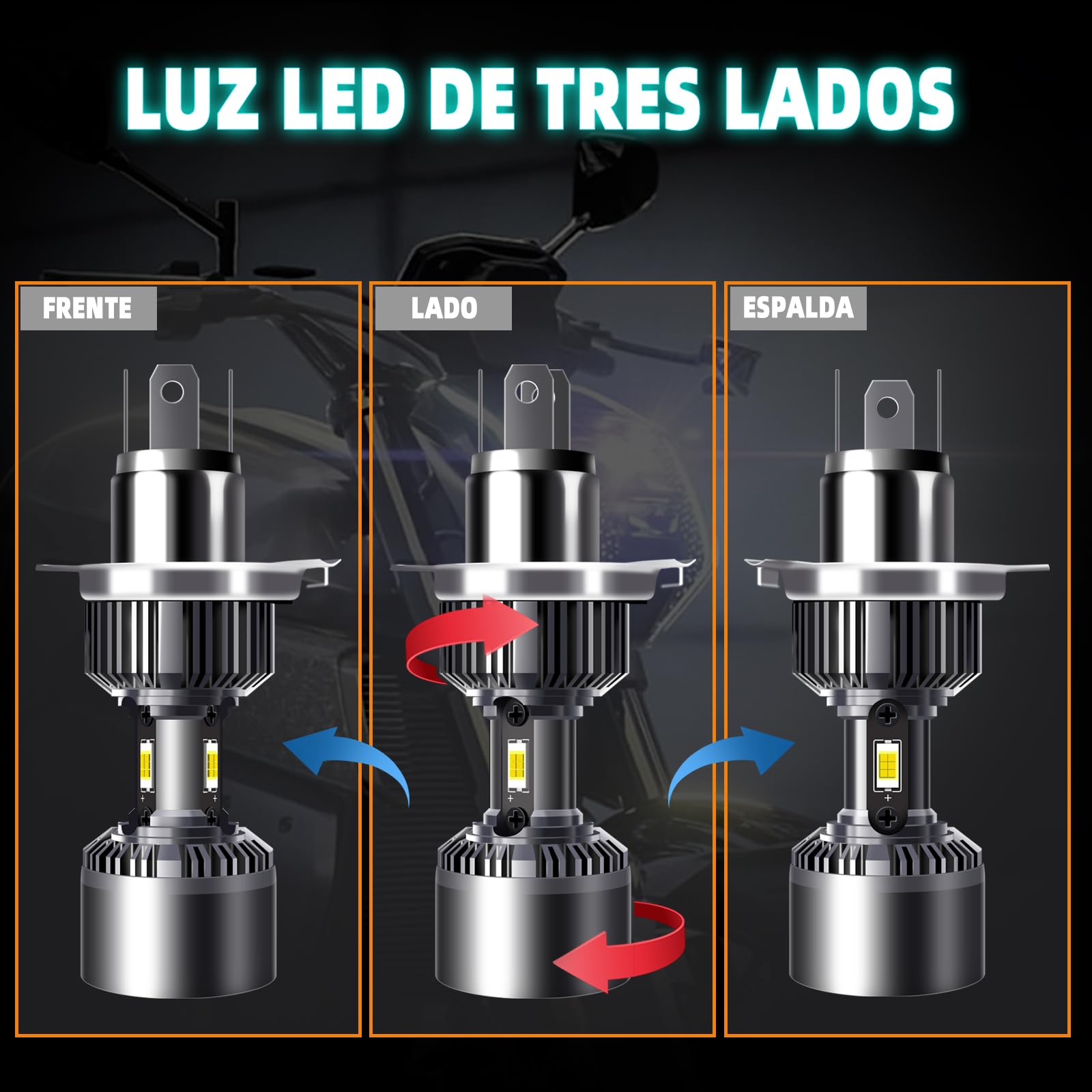AutoFast Faros LED para Moto, 4 Colores de Luz Cambiantes, H4/HS1, 60W de Alta Potencia, 8000 Lúmenes, Aluminio, Alta Calidad, Fácil de Instalar, Compatible con Varios Vehículos, 1pc