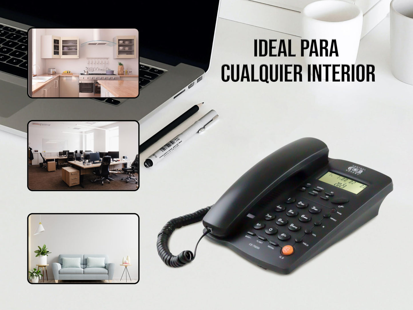 CONTROL EXPERT Teléfono Alámbrico de Casa con Identificador de Llamadas, Manos Libres y Calculadora | Teléfono Fijo Moderno para Oficina, Negocio u Hotel | Diseño Compacto y Funcional