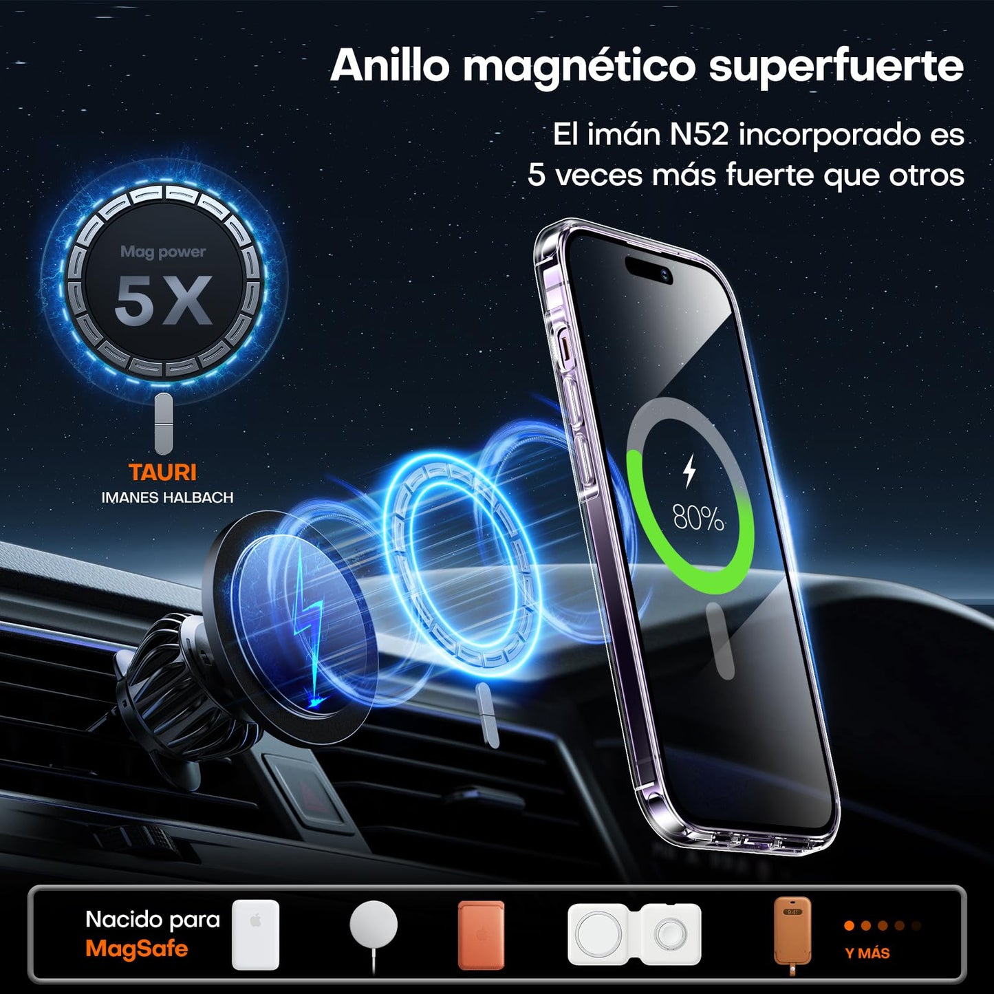 TAURI Funda Magnética para iPhone 14 Pro MAX 6.7" con Protector de Pantalla Vidrio Templado, Compatible con MagSafe, [No se Amarillea] Protección Según la Norma Militar Carcasa - Transparente