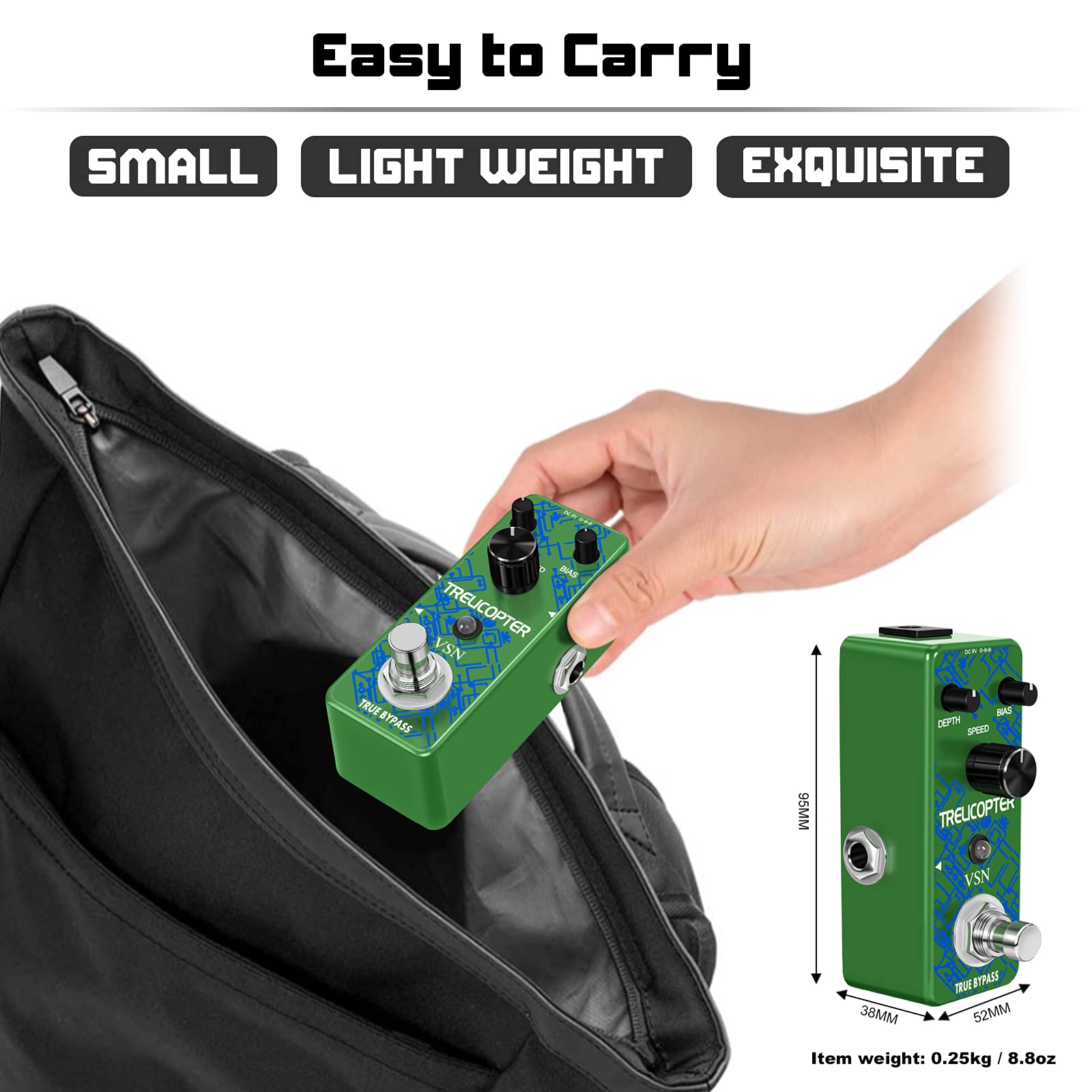 VSN Guitar Tremolo Effect Pedal of Classic Trelicopter Effects Tremolo Pedals for Electric Guitar Effect True Bypass