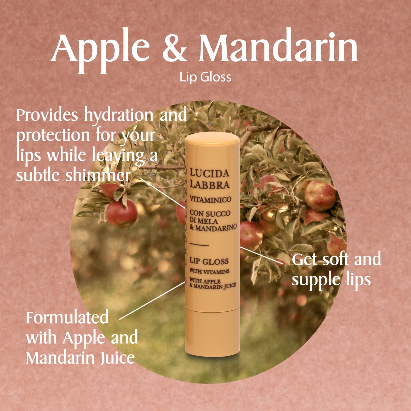 LErbolario L'erbolario lip gloss - apple & mandarin - hydrate, protect and soften lips with a light shimmer - cruelty free, dermatologically tested, no silicones, parabens, or petrolatum - .15 oz