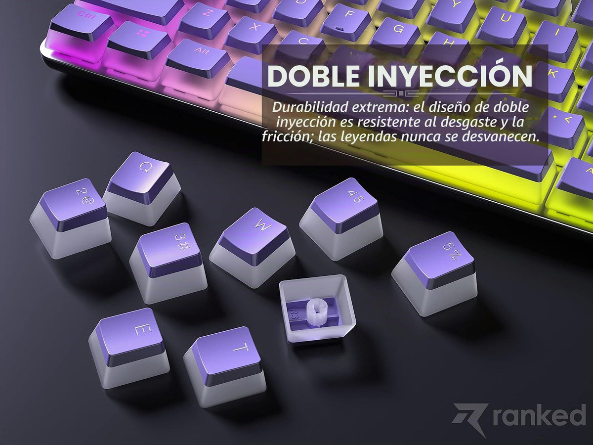 Teclas Ranked Pudding PBT Lavanda Diseño Translúcido para Teclado Mecánico RGB ANSI e ISO