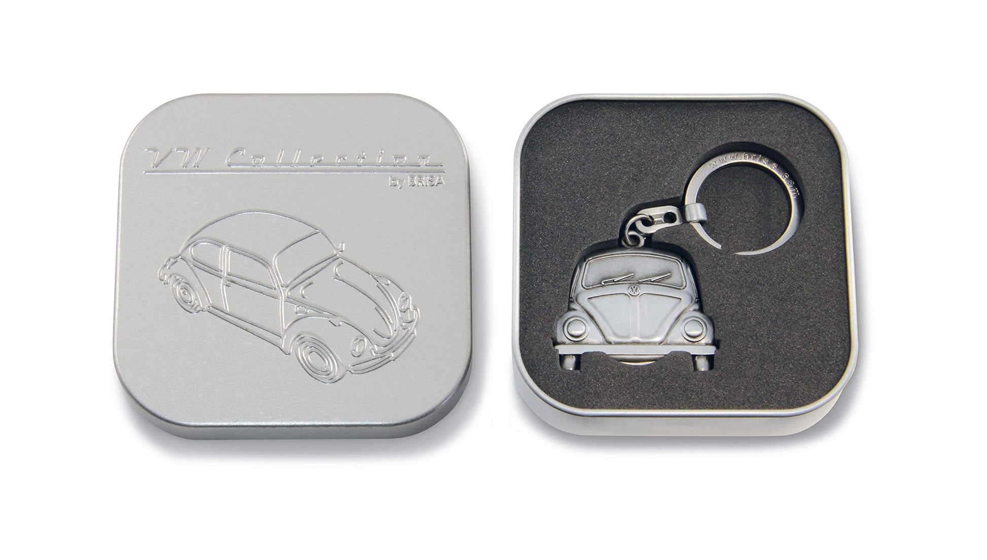 BRISA VW Collection VW Escarabajo Llavero, Chip de Carrito, en Caja de Regalo - Plata Antigua