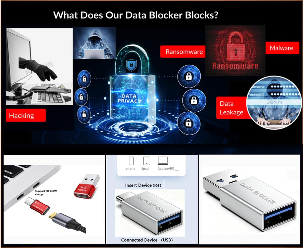 Bloqueador de Datos USB C para iPhone, Protección Contra Hackeo, Paquete de 8