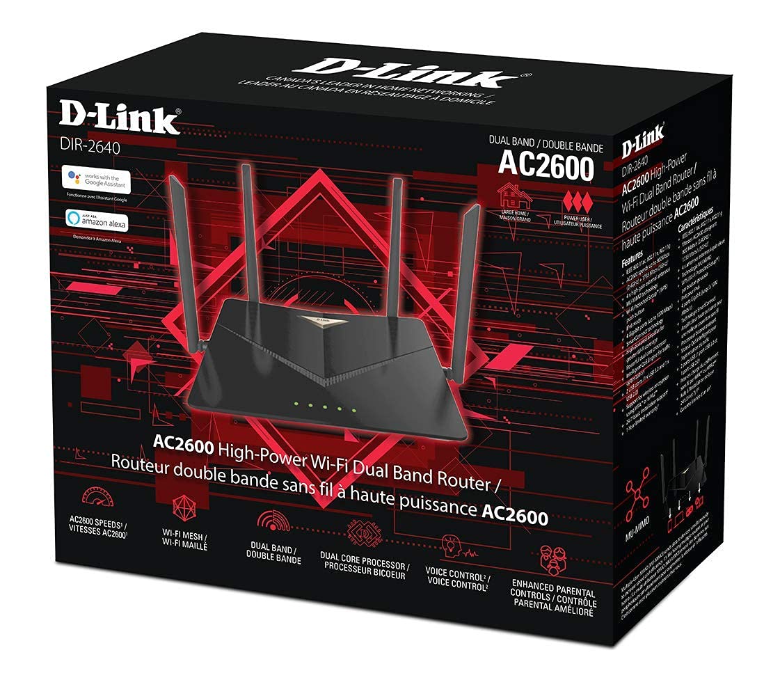 D-Link Router WiFi AC2600 EasyMesh Red inteligente de Internet compatible con Alexa y Google Assistant, MU-MIMO Dual Band Gigabit Gaming Mesh (DIR-2640-US) (reacondicionado)