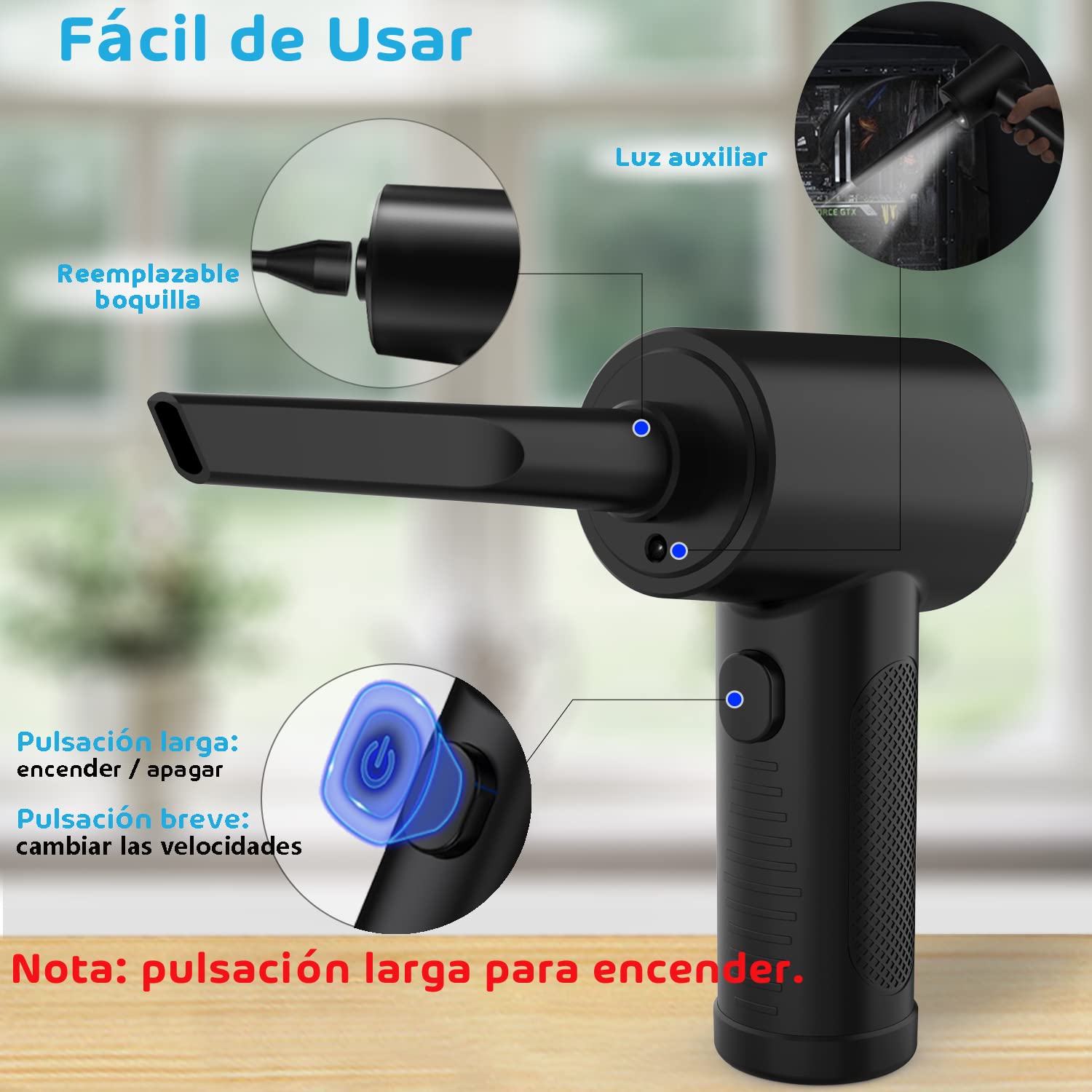 Soplador de Aire Eléctrico MESVIER Recargable 6000mAh con LED para PC y Muebles