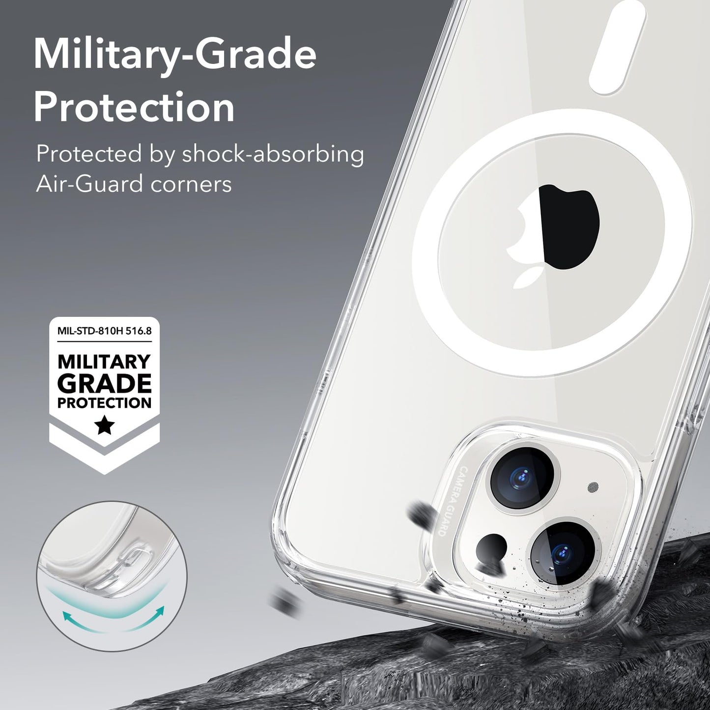 ESR Funda Híbrida con HaloLock Compatible con iPhone 13, Compatible Carga Magnética, Respaldo Resistente a Arañazos, Protección Mejorada contra Caídas, Serie Classic, Transparente