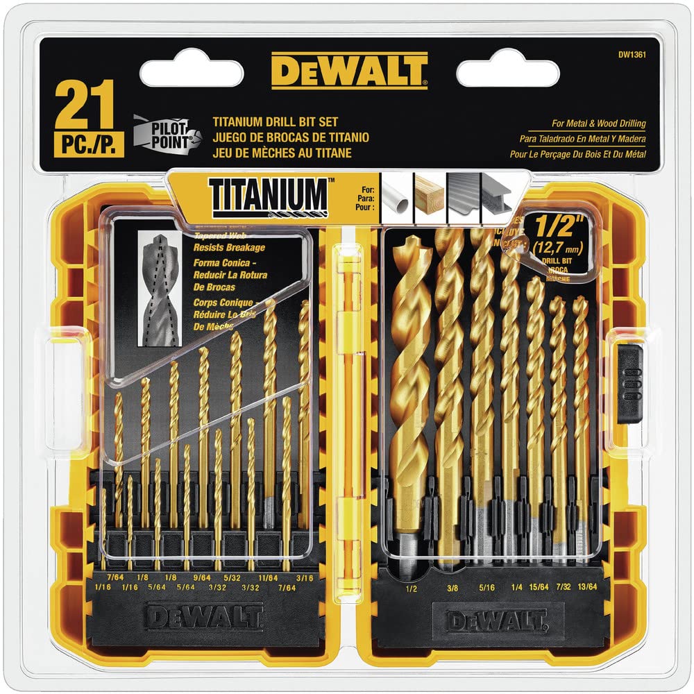 DEWALT Juego de Brocas de Titanio Pilot Point para Taladros Rotomartillos (21 Piezas) DW1361