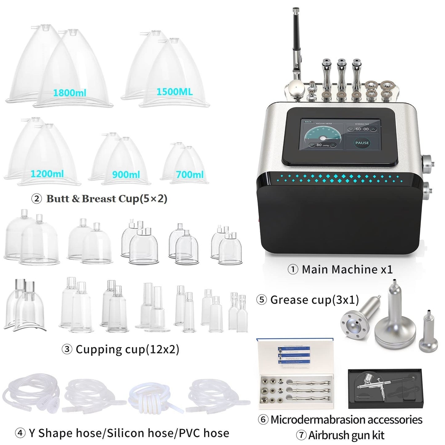 Beauty Star- [3 en 1] Máquina de terapia de vacío con tazas grandes de 1800 ml, máquina de terapia con ventosas, diámetro profesional