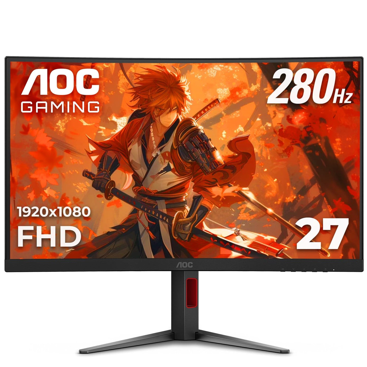 AOC C27G4ZH Monitor de Juegos Curvado sin Marco ultrarápido de 27 Pulgadas, FHD 1080p, 0.3 ms 280Hz, HDMI/DP, Altura Ajustable, 3 años de garantía de píxeles Muertos Cero, Negro, Compatible con