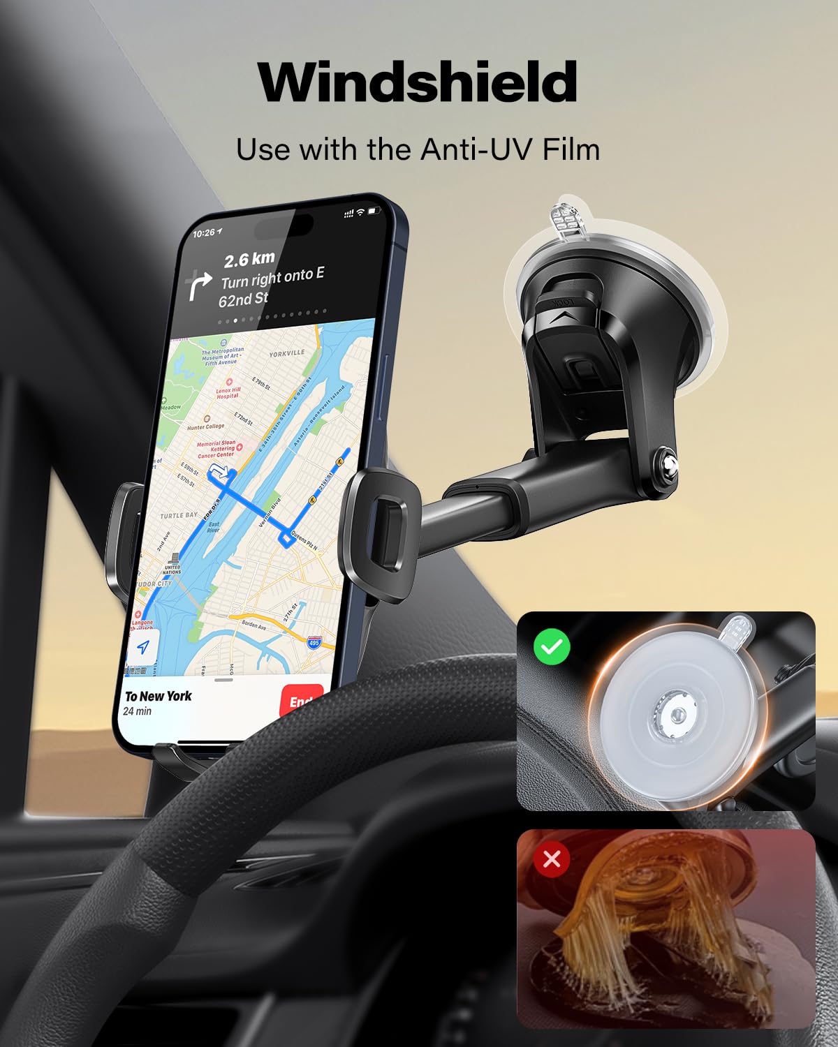 Soporte para Celular APPS2Car Negro Parabrisas y Salpicadero con Ventosa Potente para Automóvil