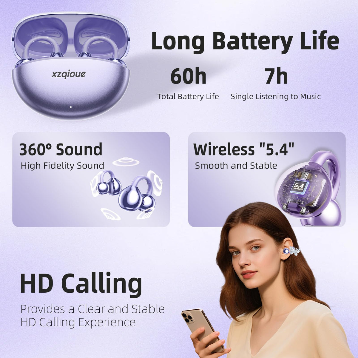 Auriculares Abiertos con Clip Inspirados en la Joyería Mariposa Bluetooth Inalámbricos para Mujer