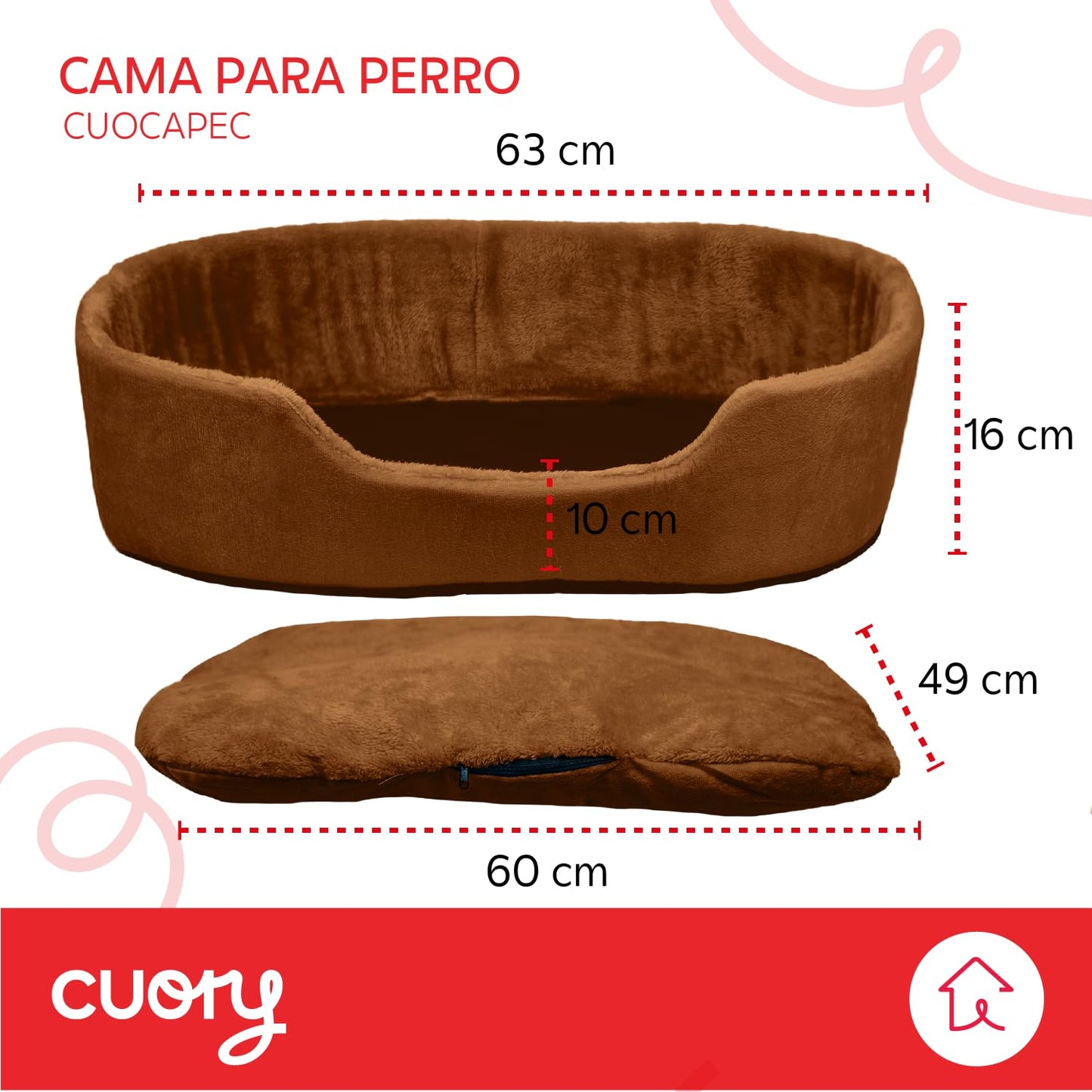 Cuory Cama para Perros, Cómoda Cama para Mascotas, Fondo Antideslizante con Forro Acolchonado, Base Antideslizante Lavable, Cama para Perros y Gatos (Café)