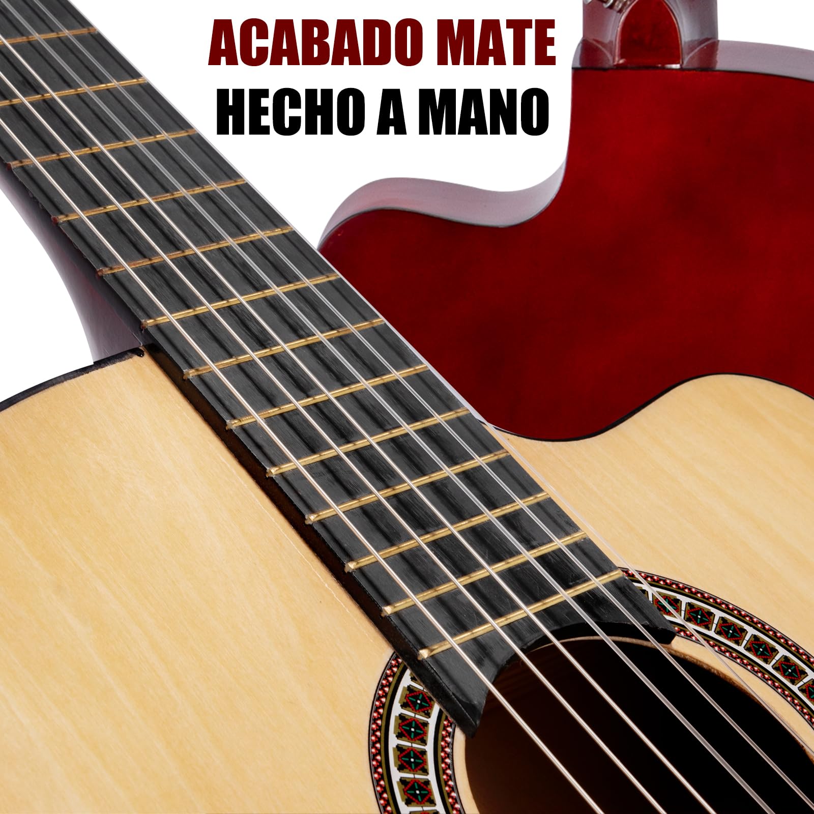 Guitarra Acústica de 39 Pulgadas, Guitarra Clasica 6 Cuerdas Incluye Kit de Accesorios, Bolsa para Guitarra, Correa, Golpeador, Plumillas, Afinador y Más