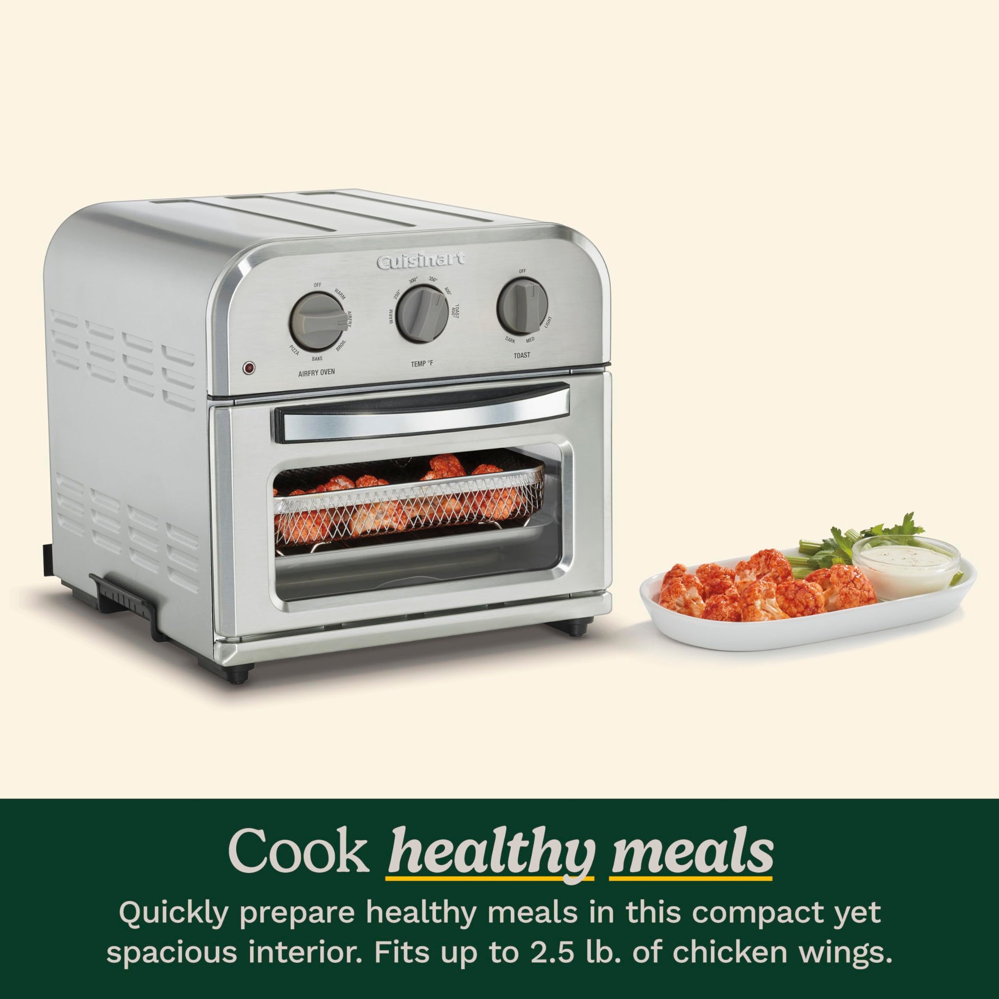 Cuisinart TOA-26 - Horno tostador compacto para freidora de aire, motor de 1800 W con funciones 6 en 1 y amplio rango de temperatura, freidora de aire, acero inoxidable