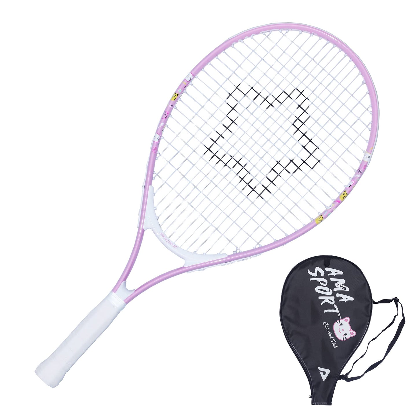 AMA SPORT - Raqueta de tenis para niños pequeños, kit de iniciación de 17-21 pulgadas, para niñas, rosa y niño, amarillo, con correa de hombro de nailon 420D (rosa, 25)