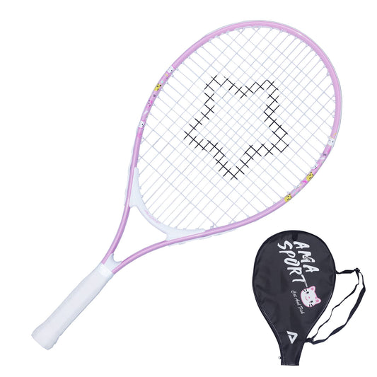 AMA SPORT - Raqueta de tenis para niños pequeños, kit de iniciación de 17-21 pulgadas, para niñas, rosa y niño, amarillo, con correa de hombro de nailon 420D (rosa, 25)