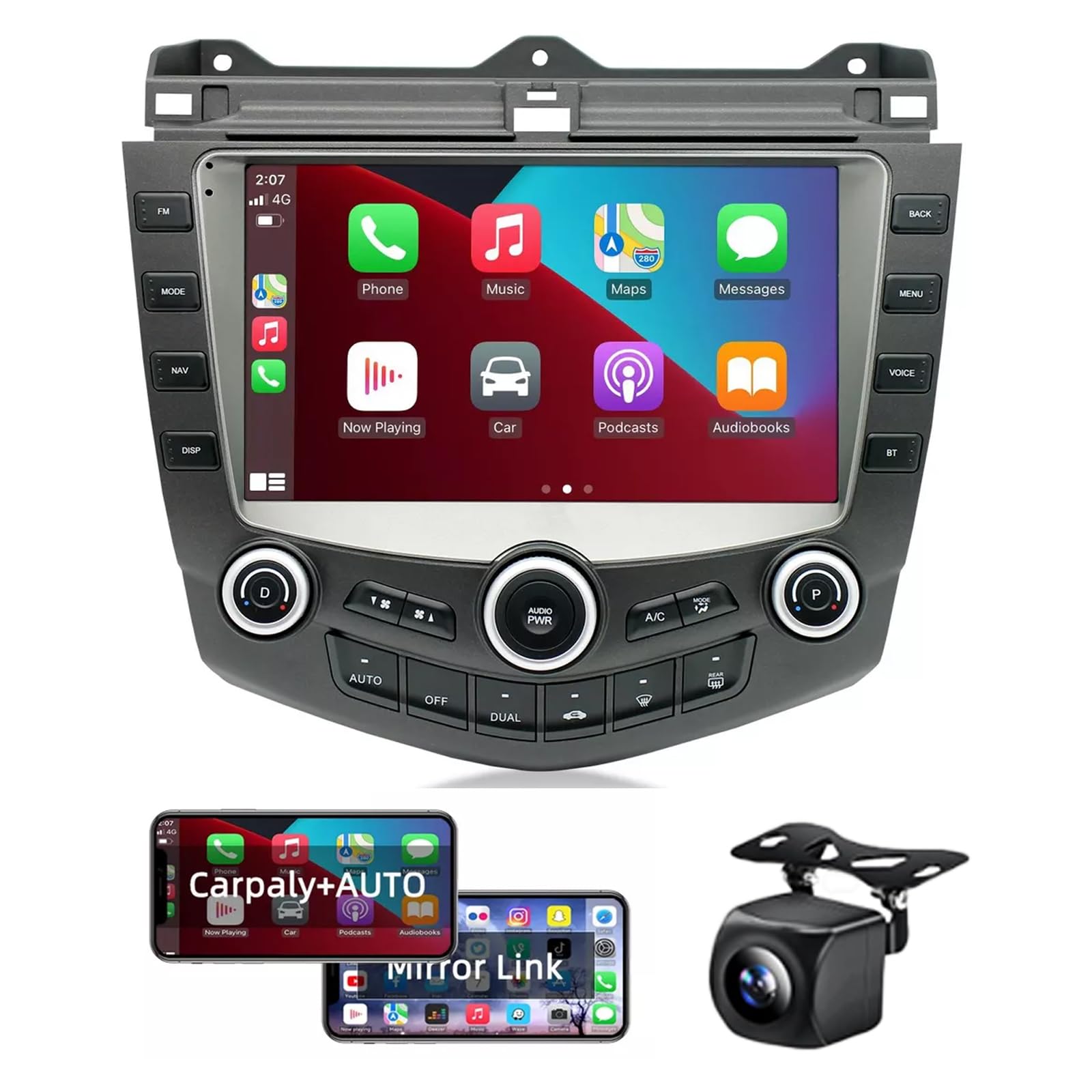 FINYQBET Estéreo para Auto 3999, Android 11 con CarPlay Inalámbrico, GPS y Bluetooth, Compatible con Honda Accord 2003-2007, Cámara de Reversa y Control de Volante