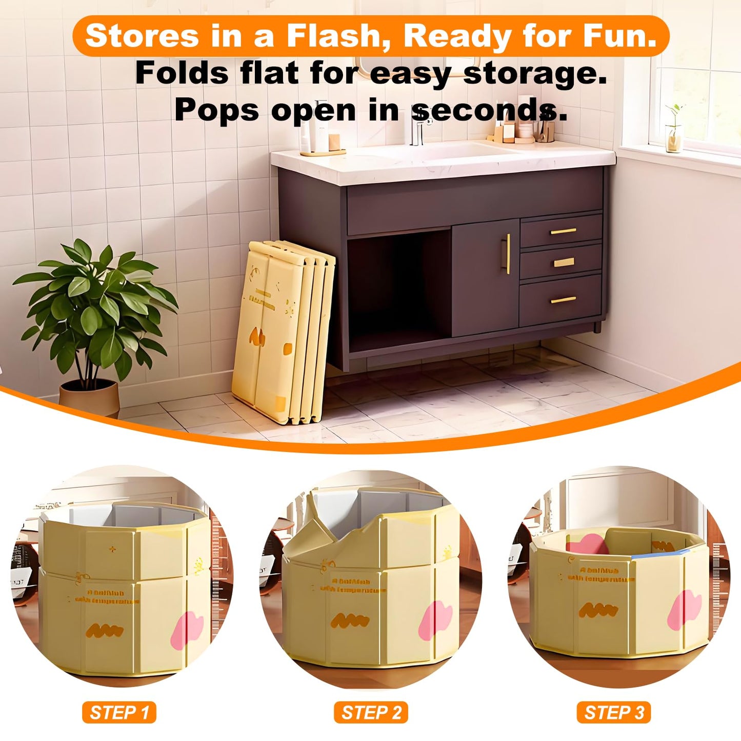 tina portátil para niños de 27.5 x 31.5 pulgadas, plegable, sin instalación, tina de hielo para ducha, baño, spa caliente, tina de pie