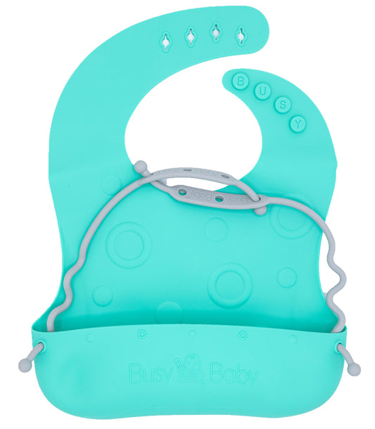Babero Silicona Busy Baby Rosado con Bolsillo Ajustable para Bebés y Niños Pequeños