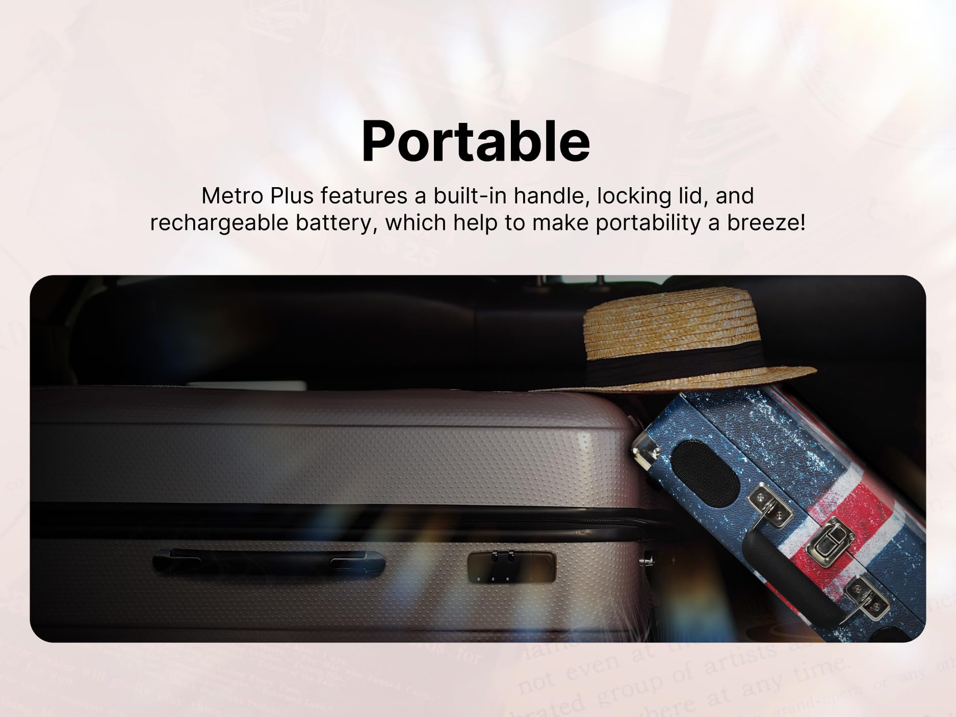 Tocadiscos Victor Metro Plus Bluetooth Negro Recargable con Altavoces Estéreo Integrados y Salida RCA