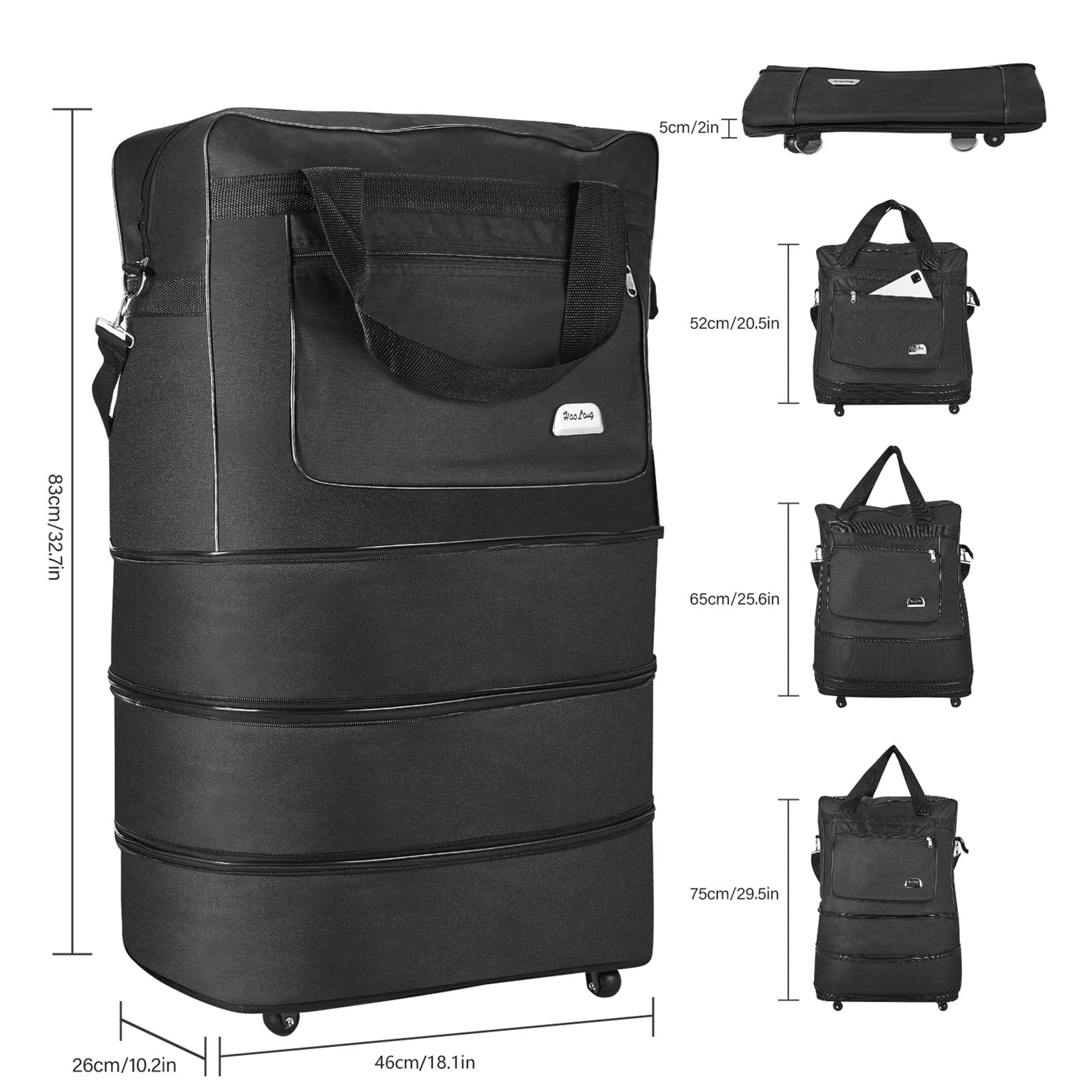 Maletas de Viaje Plegable Expandible, MTQ Maleta Plegable de Viaje con Ruedas, Maletas Expandible 5/10/15/20/25 kg, Maleta de Viaje Grandes de 30 Pulgadas. (Negro)