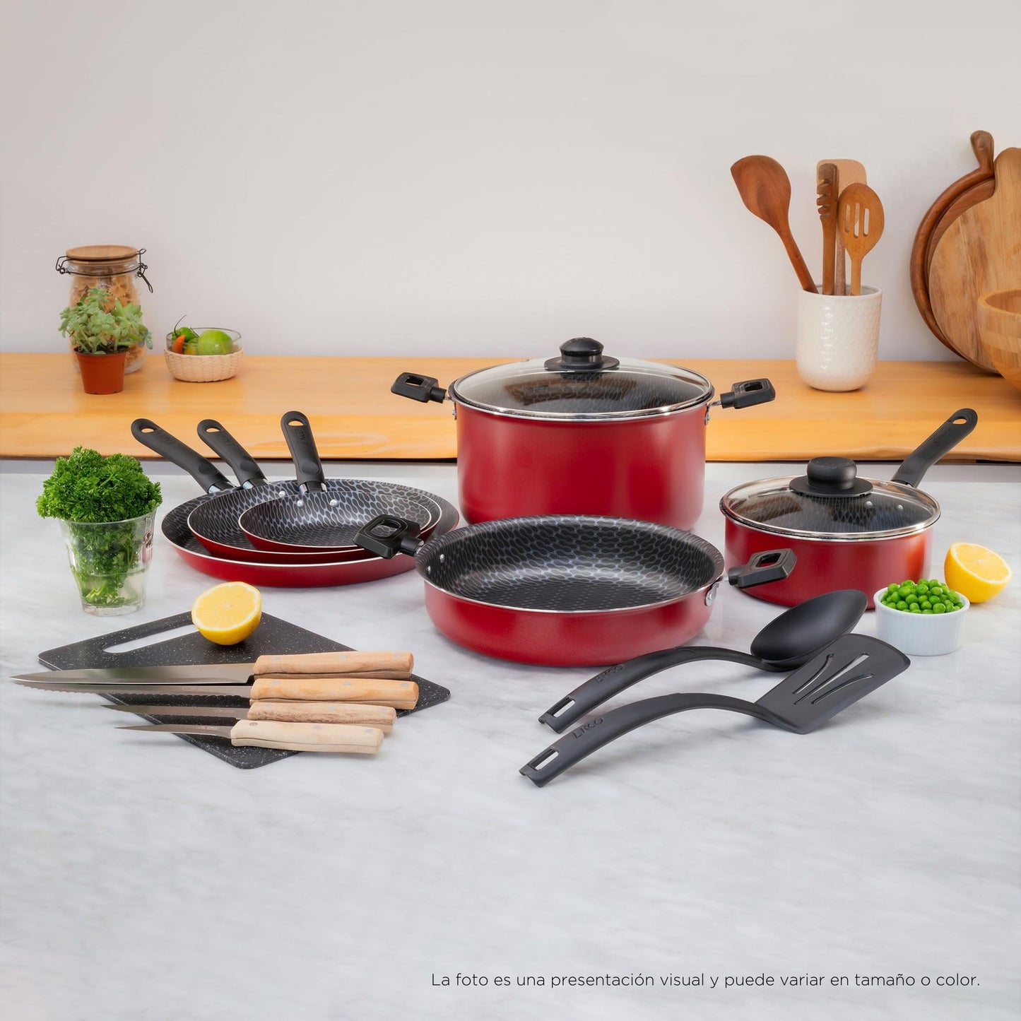Ekco | Batería de Cocina con Antiadherente Classic 15 Piezas de Aluminio - Color Rojo