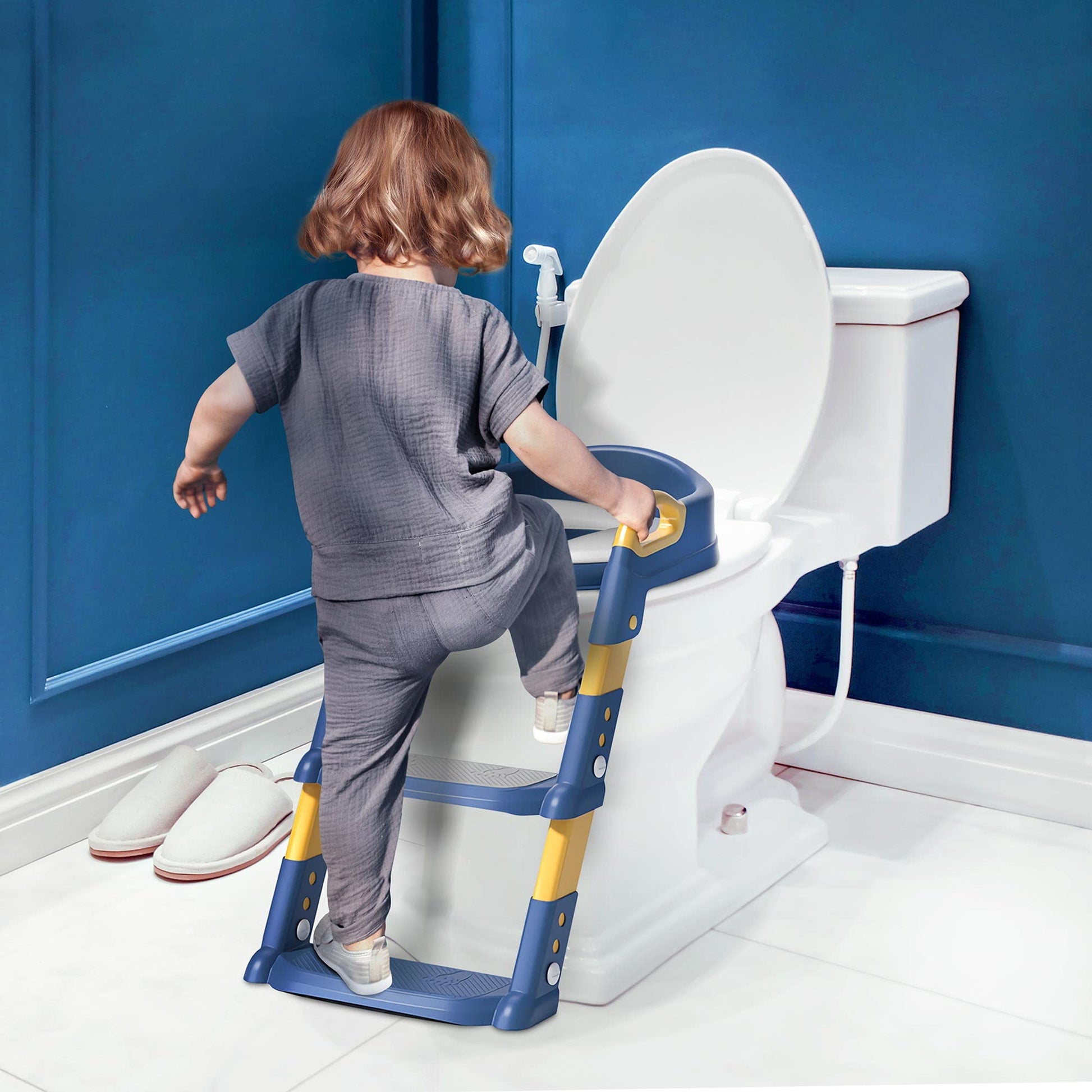 Asiento de Entrenamiento SHIMY Azul con Escalera Antideslizante para Niños