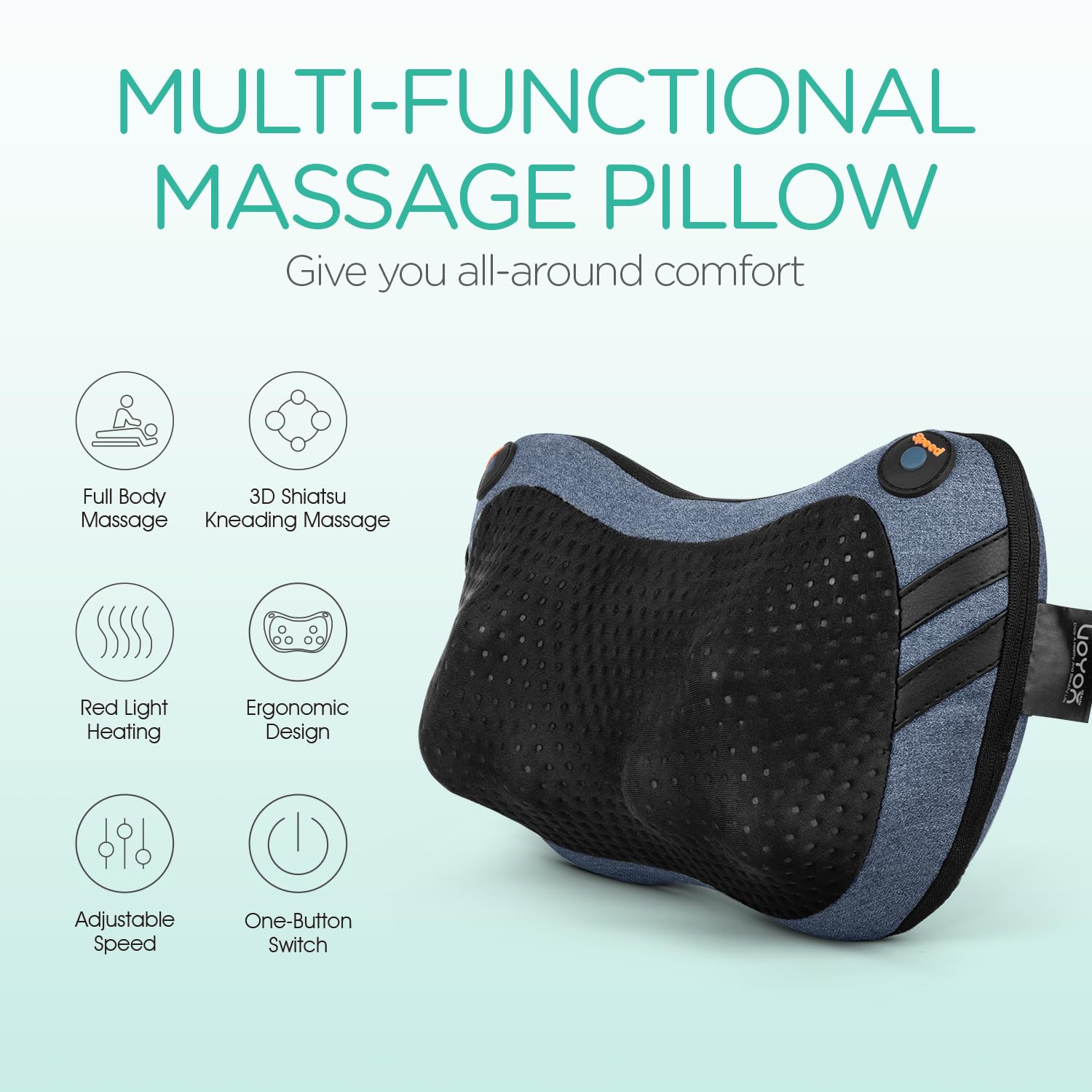 Almohada De Masaje Shiatsu VOYOR-HEALTH Negra Con Calor 3D Para Alivio Del Dolor Para Hombre y Mujer