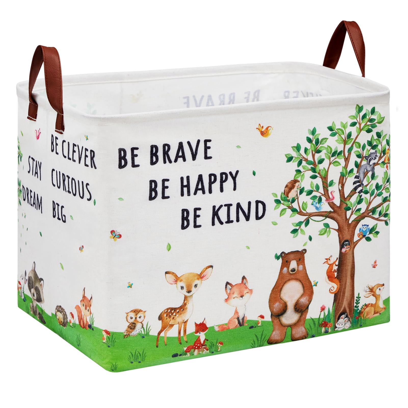 Woodland - Cesta de regalo para bebé, cesta de almacenamiento para niños, cesta de almacenamiento de animales de la selva, oso ciervo, conejo, cesta de almacenamiento plegable para ropa, libro de