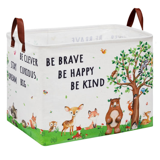 Woodland - Cesta de regalo para bebé, cesta de almacenamiento para niños, cesta de almacenamiento de animales de la selva, oso ciervo, conejo, cesta de almacenamiento plegable para ropa, libro de