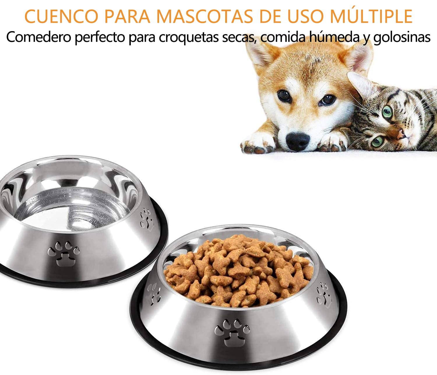 COOLKITALENT Comedero para Perro de Acero Inoxidable, Cuenco De Comida para Mascotas, Comedero y Bebedero Perro Antideslizante, para Perro Grande y Medianas, 2 Unidades, 26cm