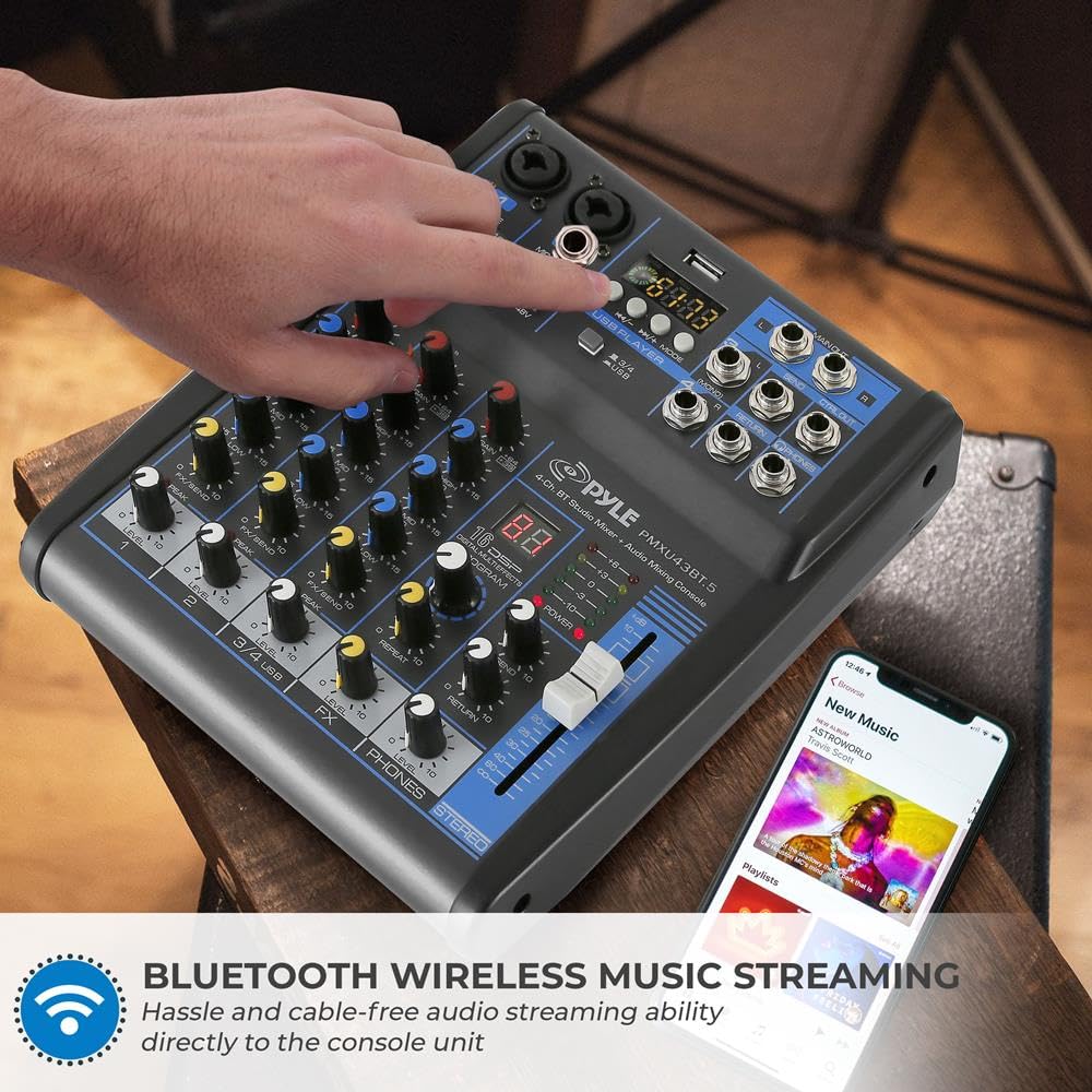 Consola Mezcladora de Audio Pyle USB Bluetooth para DJ Studio Streaming