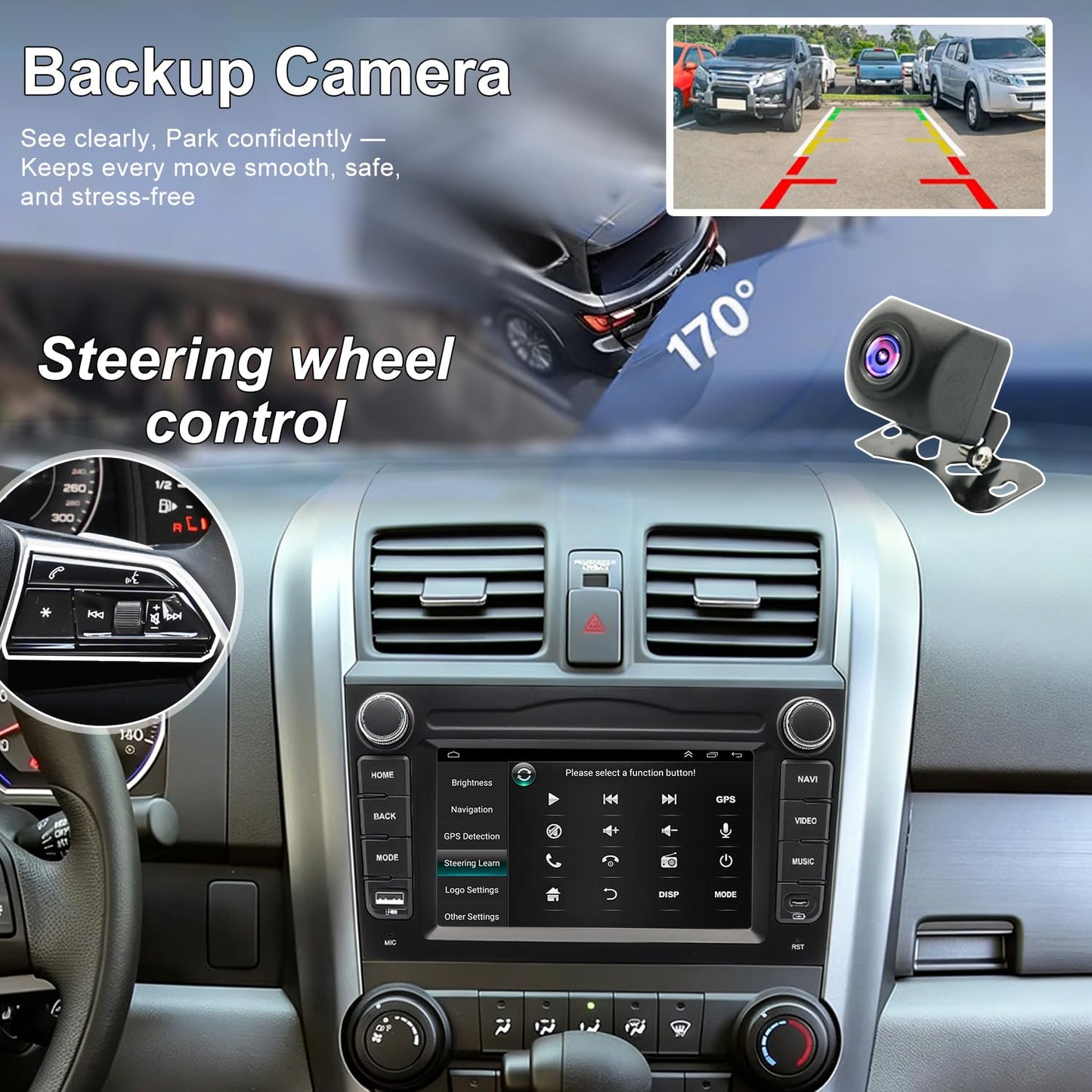 Radio de coche Android 5G WiFi para Honda CRV 2007 2008 2009 2010 2011, unidad principal de visualización táctil de 7 pulgadas con cámara inalámbrica Apple Carplay Android Auto GPS de navegación FM