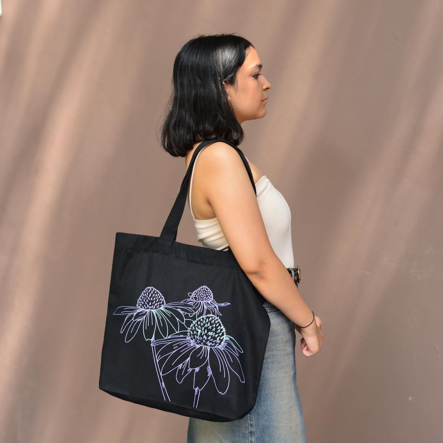 Ecoright - Bolsas grandes de lona para mujer, con bolsillo interior, bolsa reutilizable con cierre para escuela, trabajo, compras, playa