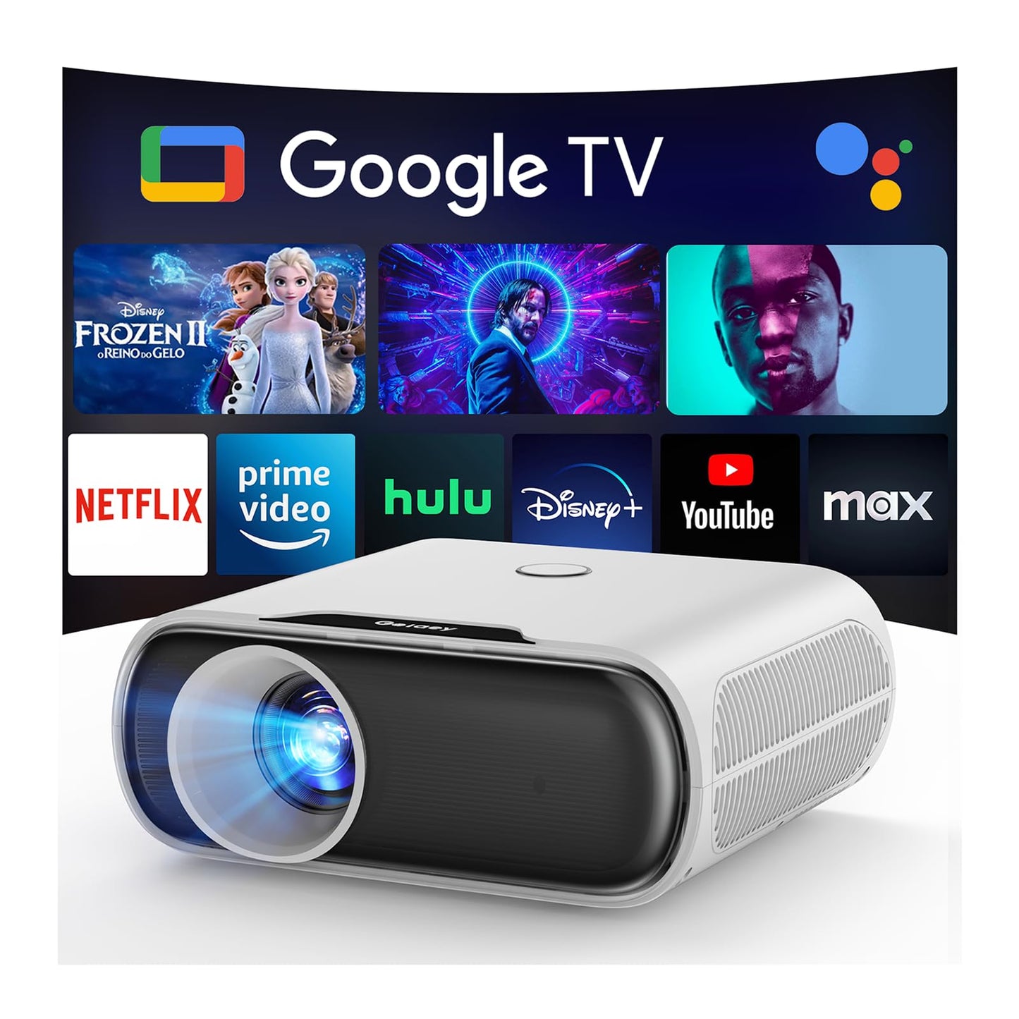 Proyector ANSI 1500 con WiFi y Bluetooth, Goiaey Proyector portátil inteligente compatible con GoogIe TV, aplicaciones oficiales integradas, voz GoogIe, audio DoIby, proyector de película HDMI ARC CEC