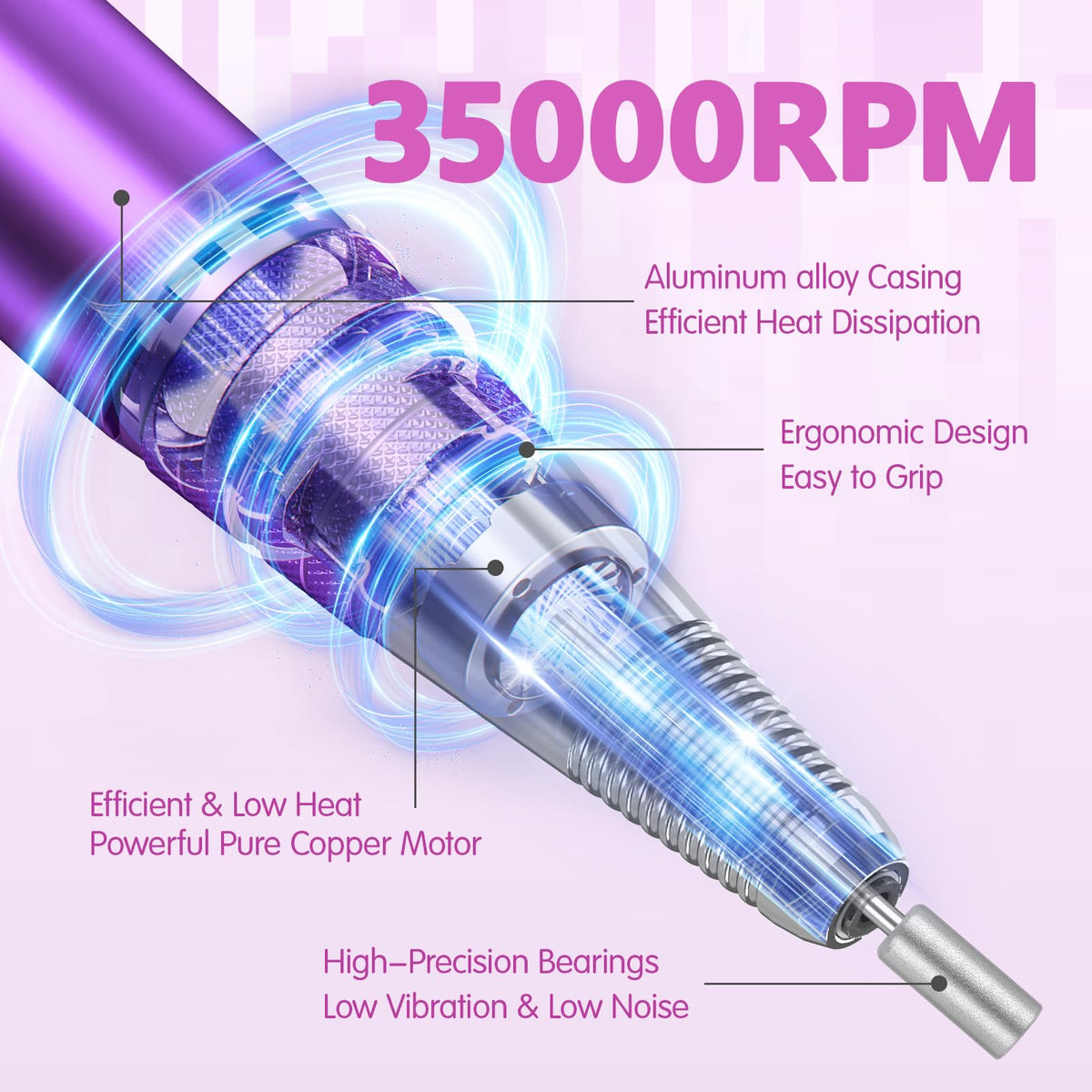 Taladro Eléctrico Subay Rosa Profesional para Uñas Acrílicas