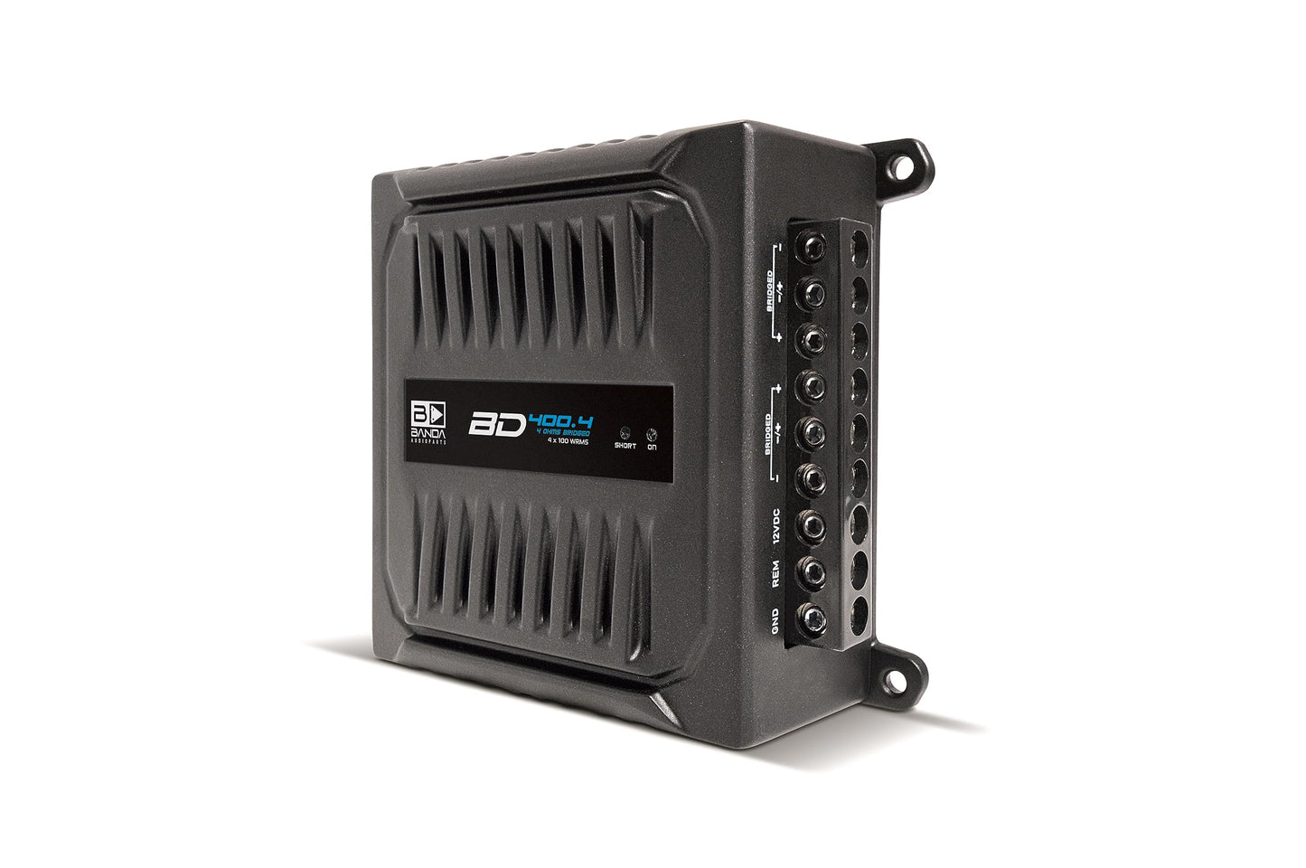 Banda Audioparts BD400.4BLACK - Amplificador de Audio para Coche de 4 Canales de 100 W Rms de Rango Completo de 4 ohmios puenteado con filtros de Paso bajo o Alto de Uso Opcional, Color Negro