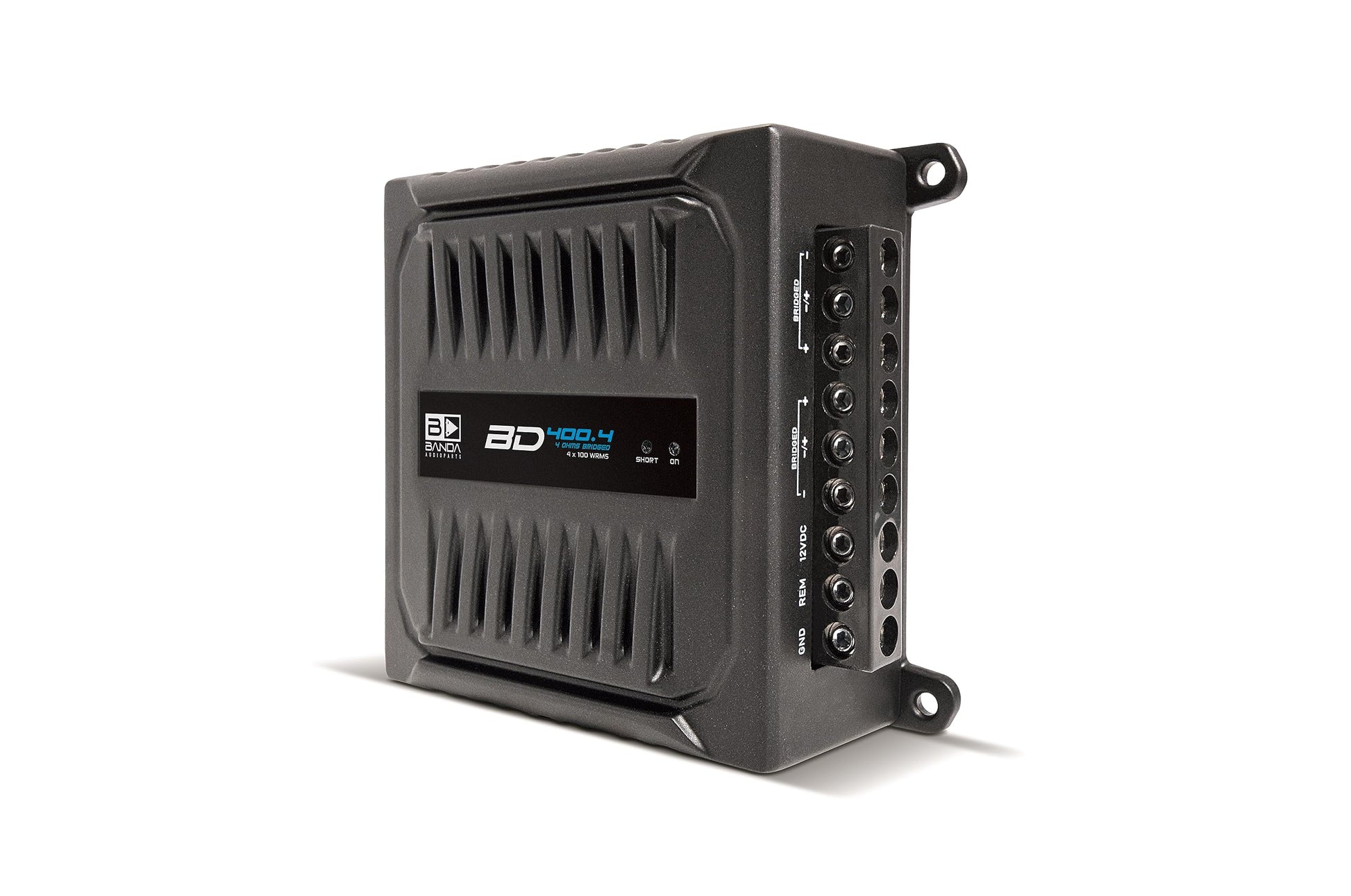 Banda Audioparts BD400.4BLACK - Amplificador de Audio para Coche de 4 Canales de 100 W Rms de Rango Completo de 4 ohmios puenteado con filtros de Paso bajo o Alto de Uso Opcional, Color Negro