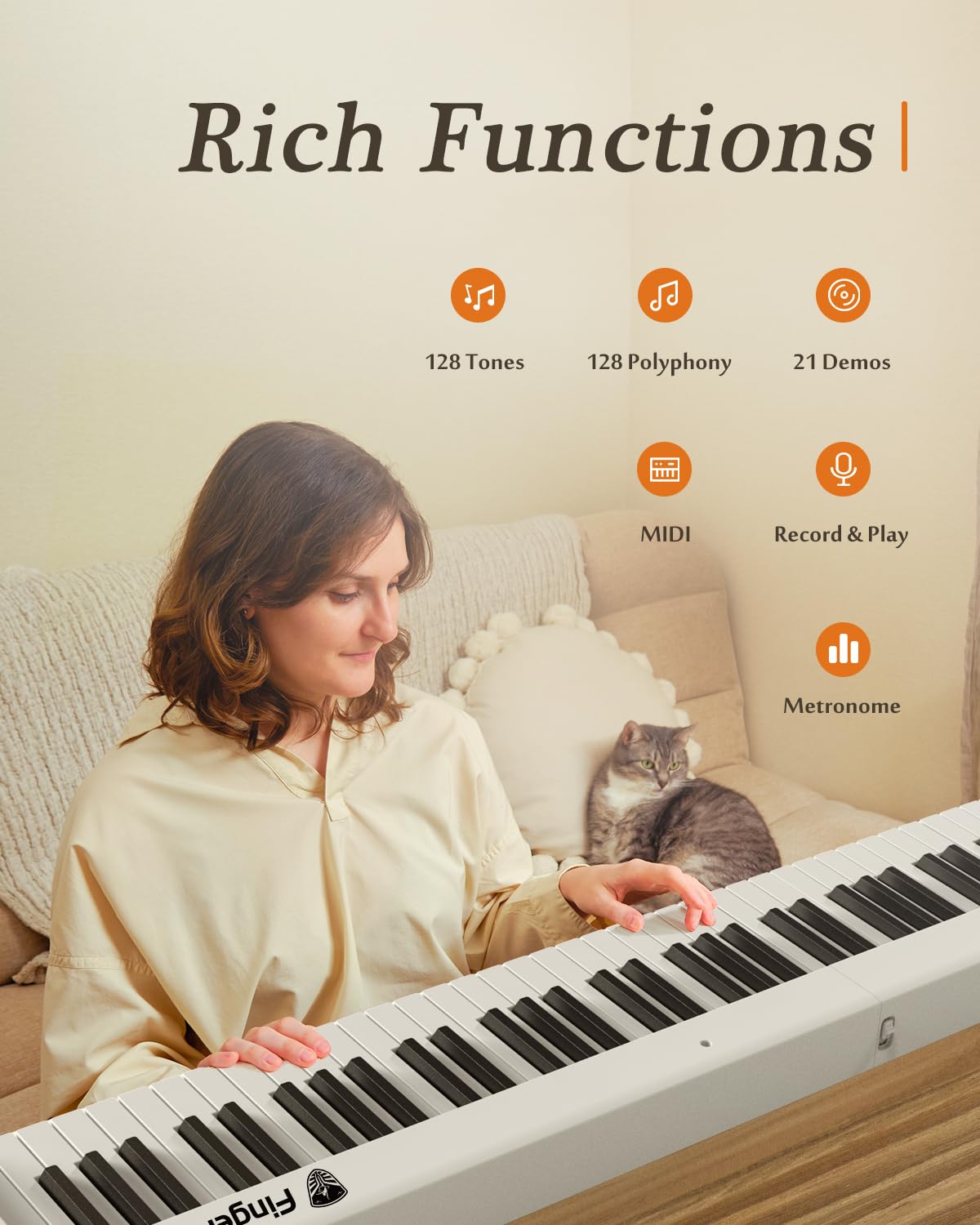FingerBallet - Teclado de piano portátil con doble peso para piano digital de 88 teclas, tamaño completo, grano de madera, teclado de piano eléctrico con Bluetooth MIDI, adecuado para adultos, niños pequeños, niños