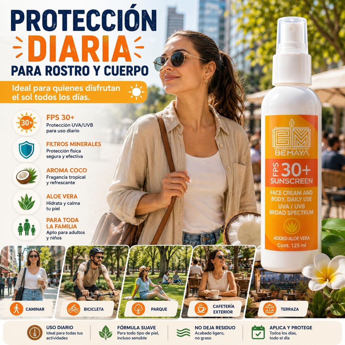 Bloqueador Solar Mineral Bemaya Coco FPS 30+ Biodegradable para Piel Sensible