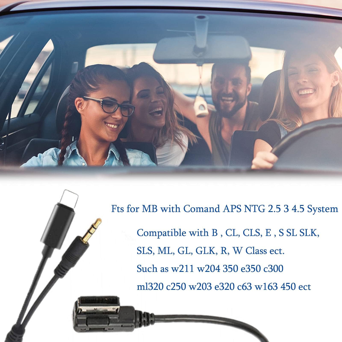 Cable de Carga AUX Mercedes Benz Negro con Adaptador Aux in 3.5mm para Modelos MB W203