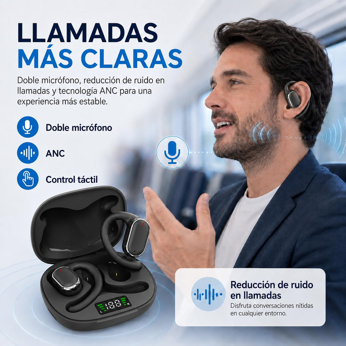Audífonos Bluetooth 5.3 JMHRJKL Oído Abierto Deportivos Resistencia Agua IPX5 Sonido Estéreo Panorámico