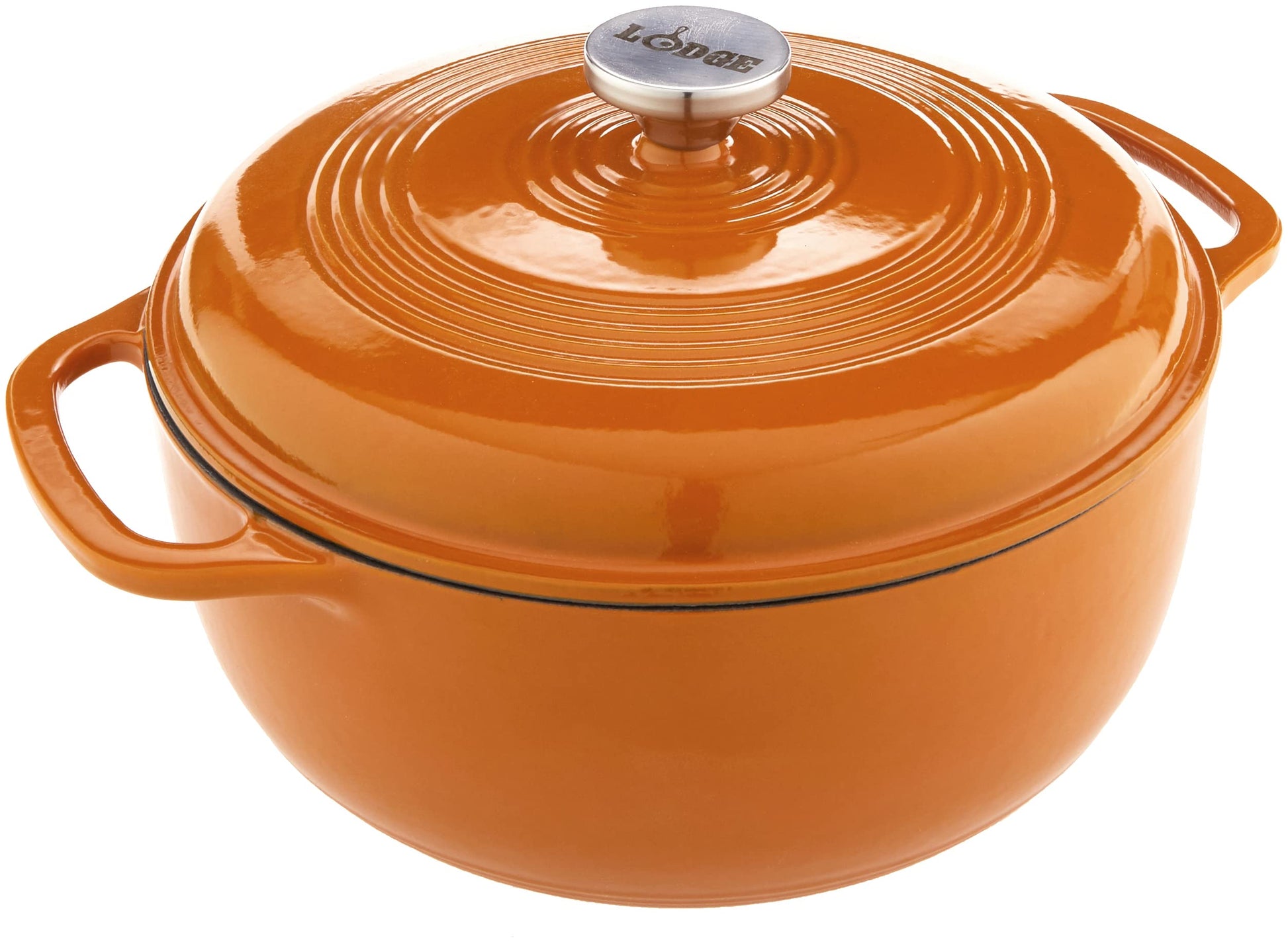 Lodge - Horno holandés de hierro fundido esmaltado de 6 cuartos con tapa, asas dobles, apto para horno hasta 500 °F o en estufa, uso para marinar, cocinar, hornear, refrigerar y servir - albaricoque